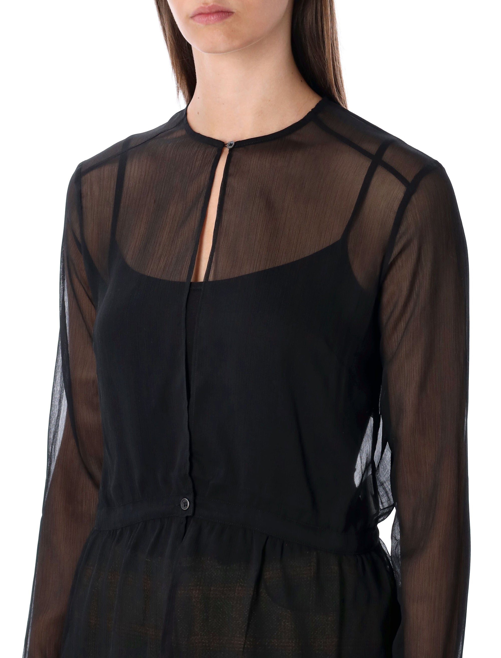 Our Legacy Black Sheer Crinkle Waist Blouse Polyester