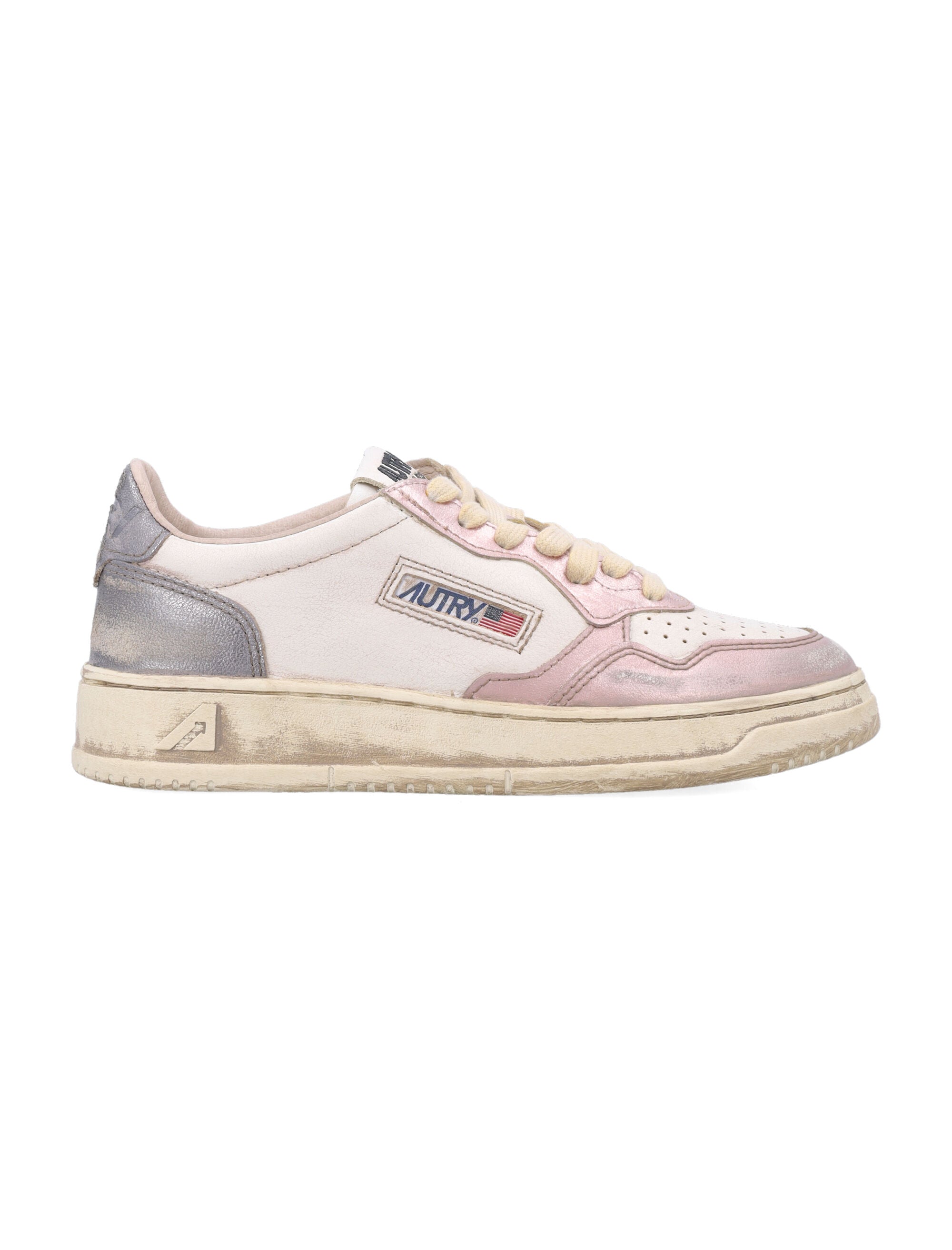 Autry Medalist Low Super Vintage Womans Sneakers in White and Rose White/rose/black Board Upper