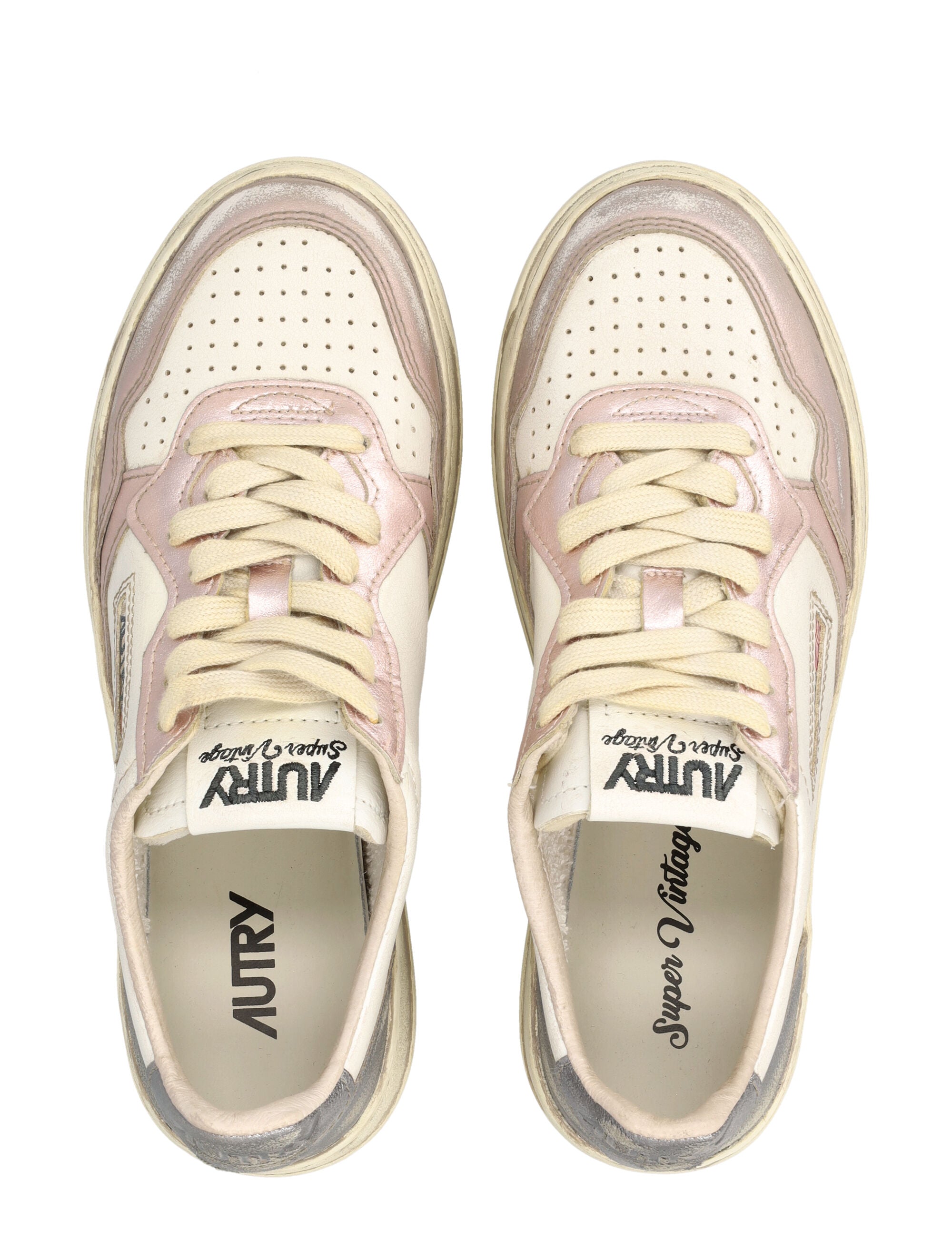 Autry Medalist Low Super Vintage Womans Sneakers in White and Rose White/rose/black Board Upper