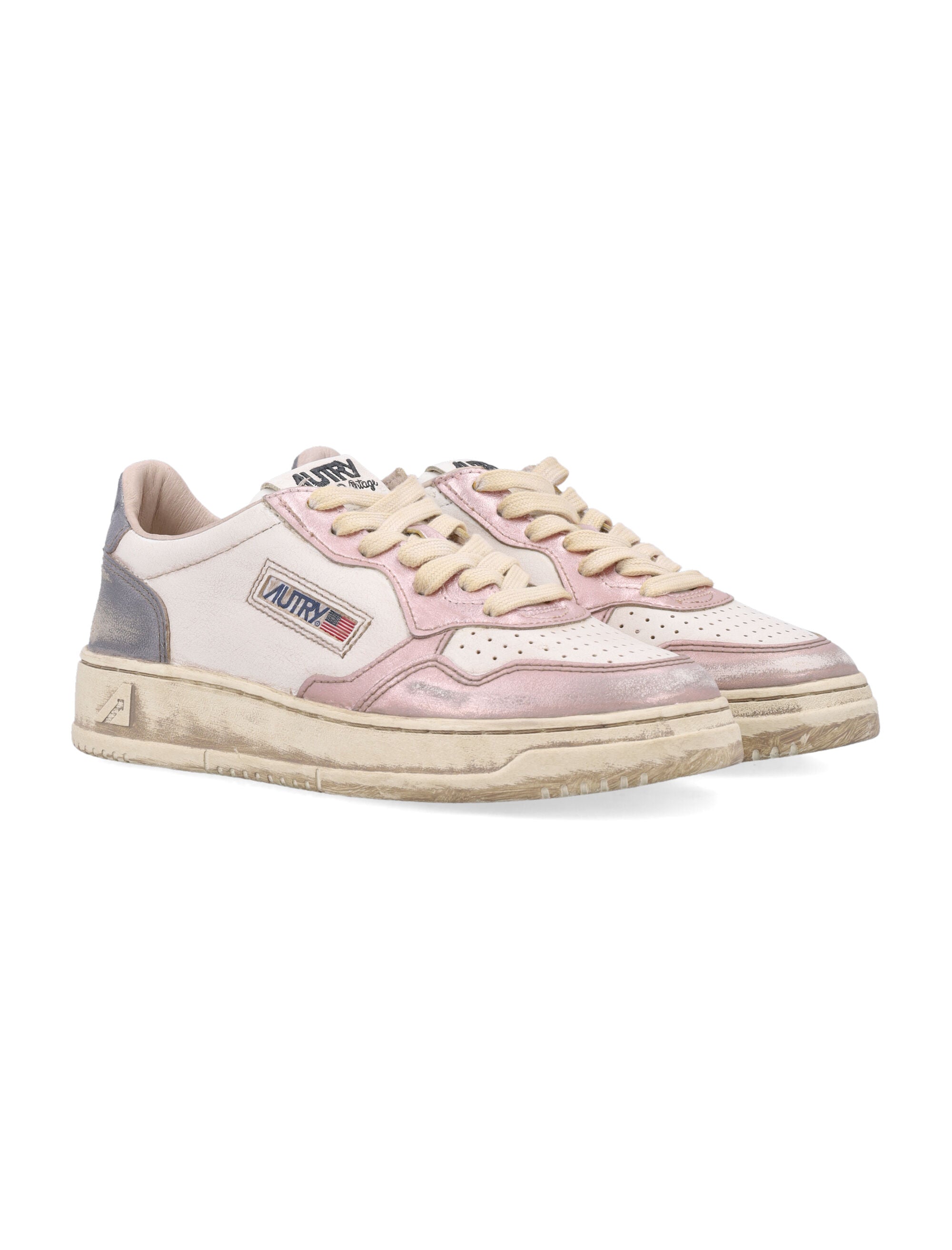 Autry Medalist Low Super Vintage Womans Sneakers in White and Rose White/rose/black Board Upper
