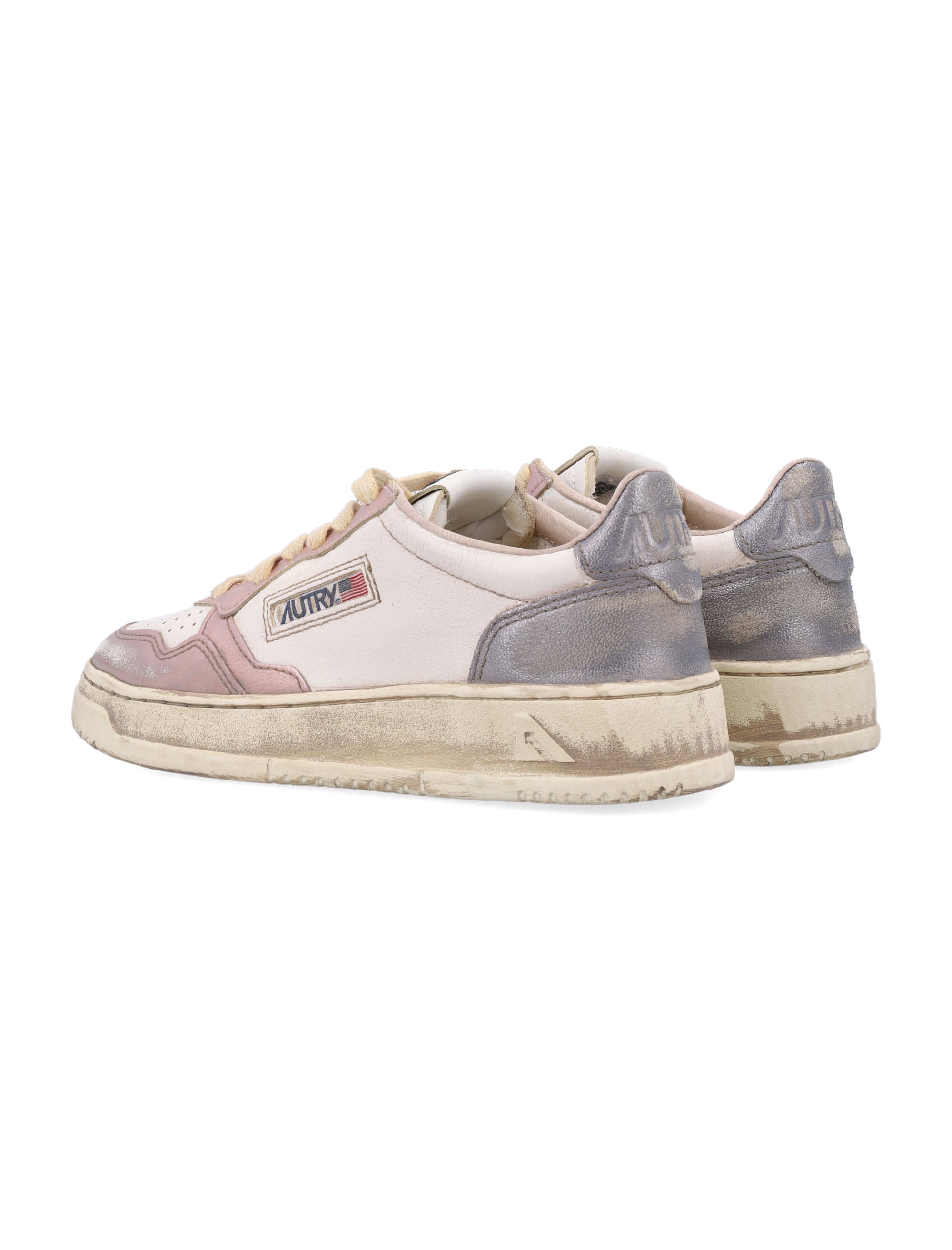 Autry Medalist Low Super Vintage Womans Sneakers in White and Rose White/rose/black Board Upper
