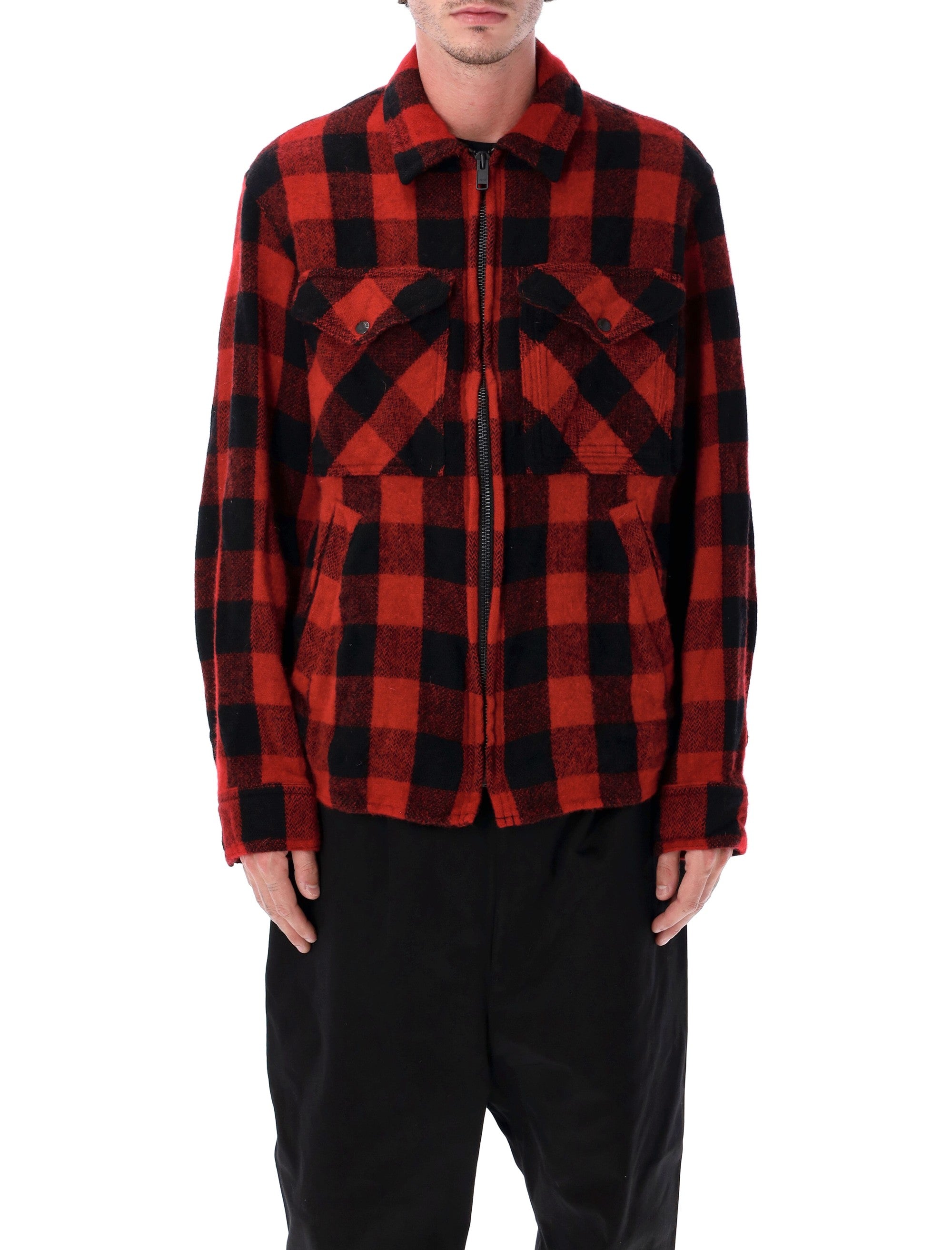 Junya Watanabe Wool Buffalo Check Jacket Red Black