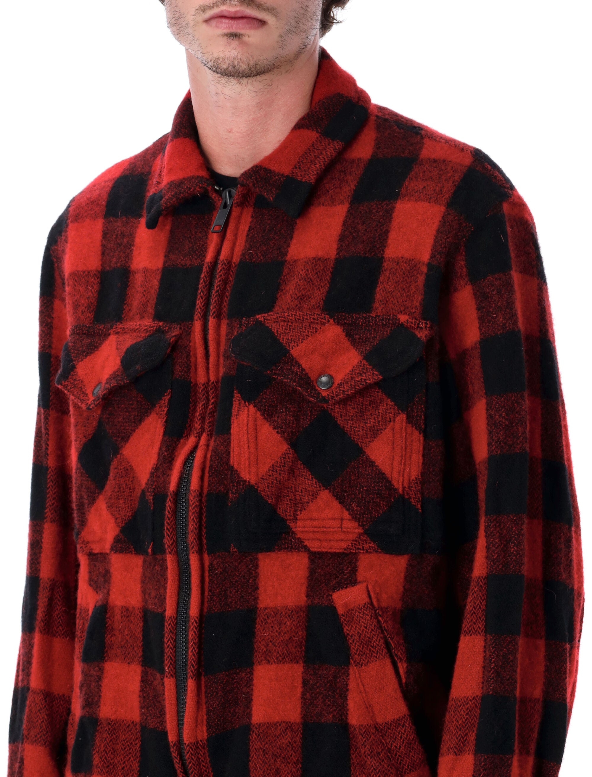 Junya Watanabe Wool Buffalo Check Jacket Red Black