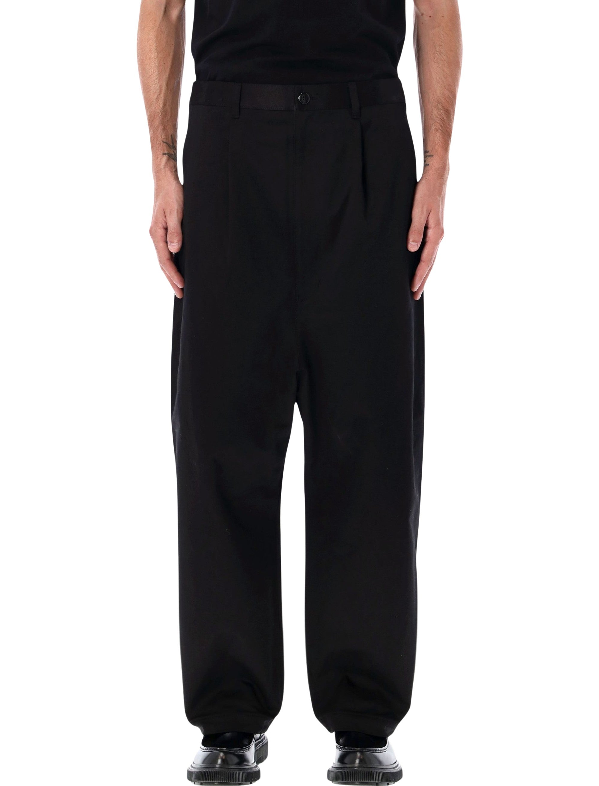 Junya Watanabe Wide-Leg Cotton Trousers Black Pant