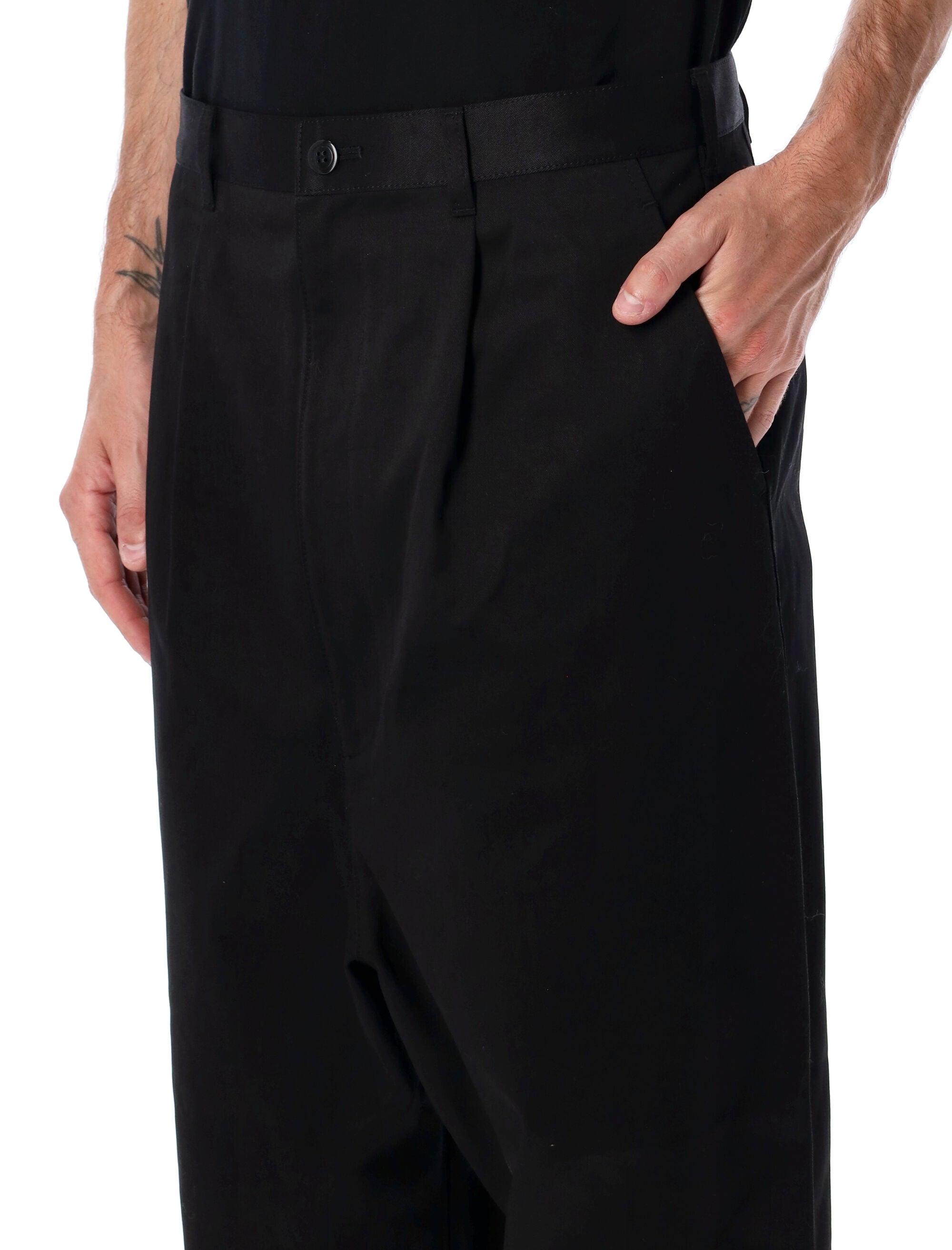 Junya Watanabe Wide-Leg Cotton Trousers Black Pant