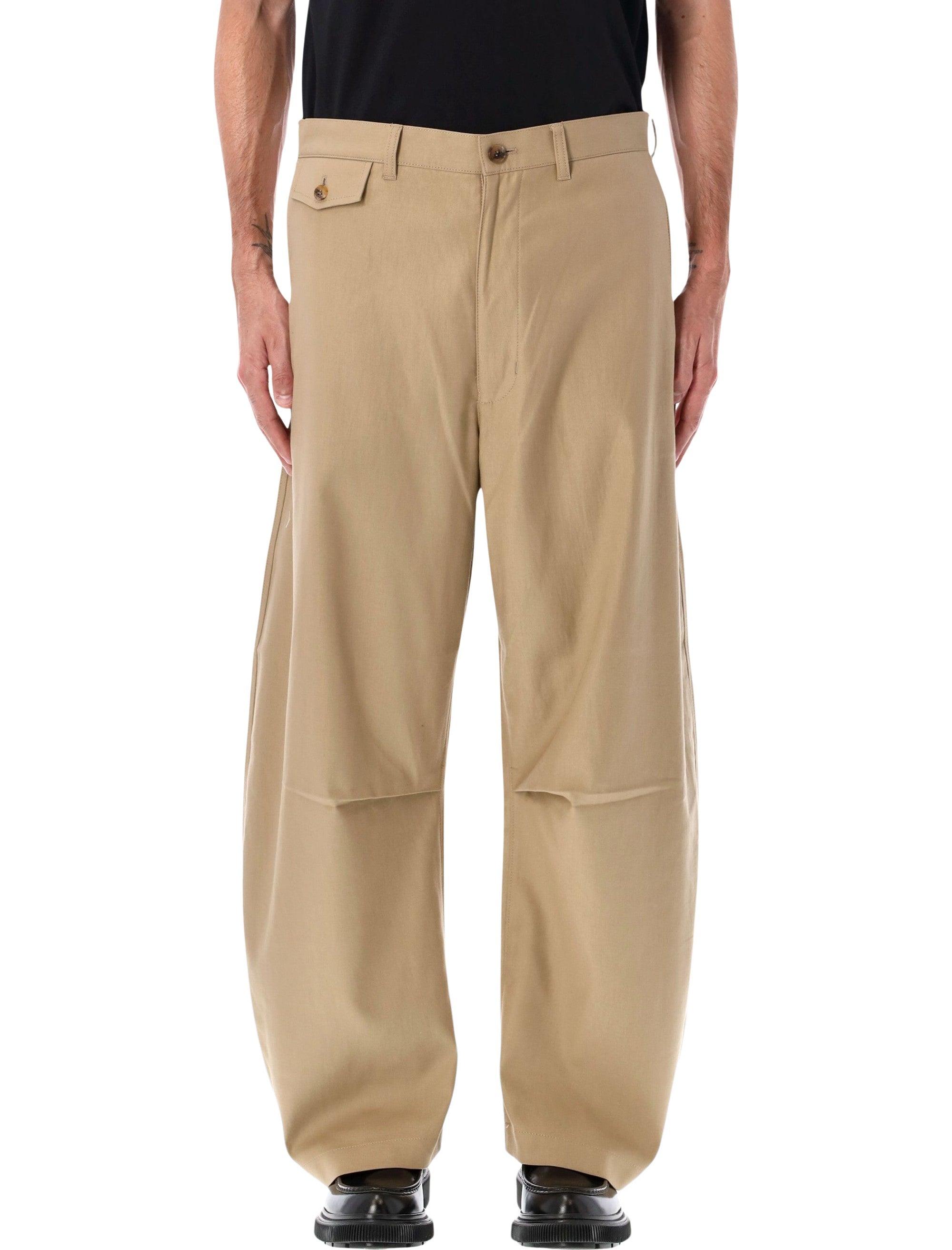 Comme des Garçons Homme Wide-Leg Cotton Trousers Beige Pant