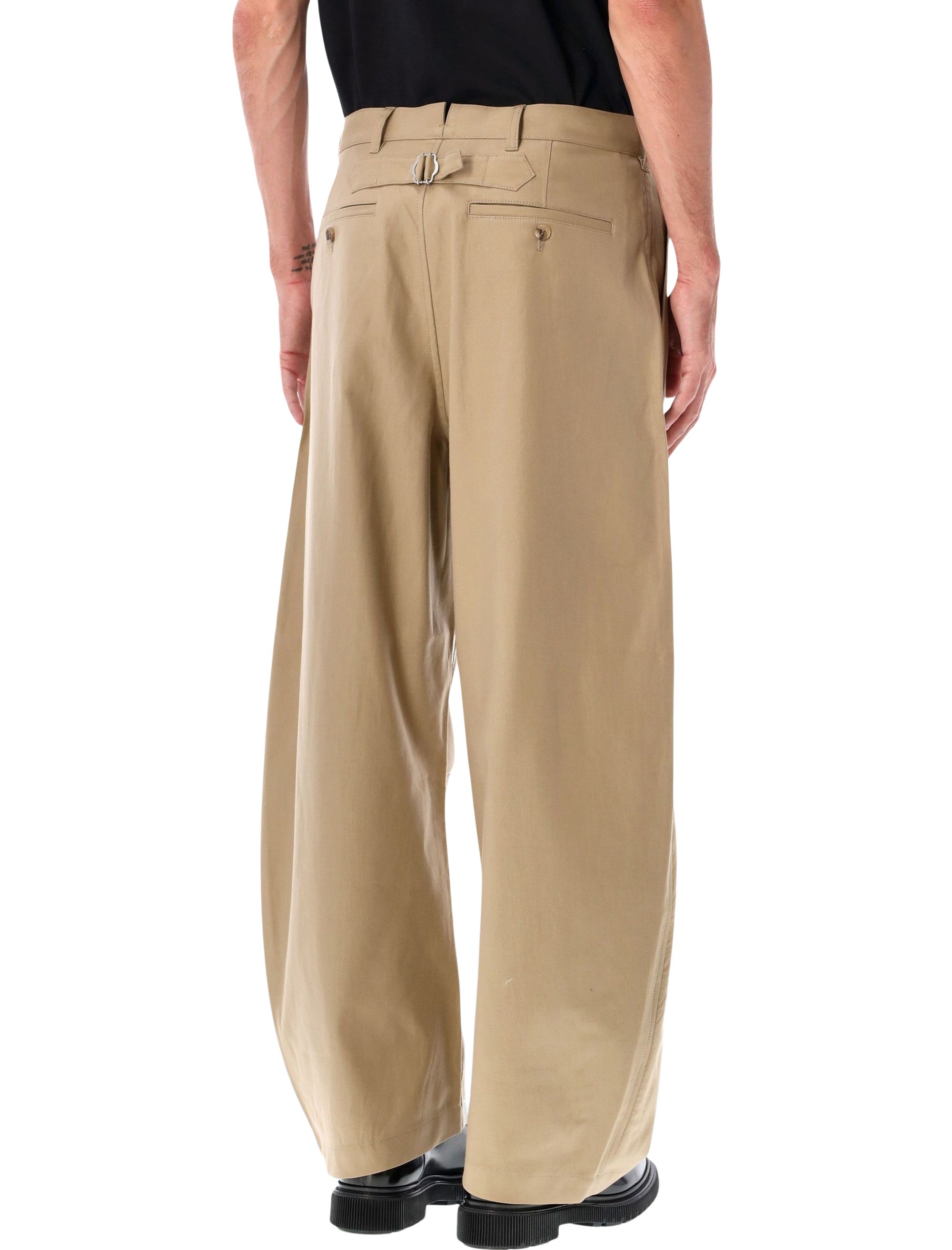 Comme des Garçons Homme Wide-Leg Cotton Trousers Beige Pant