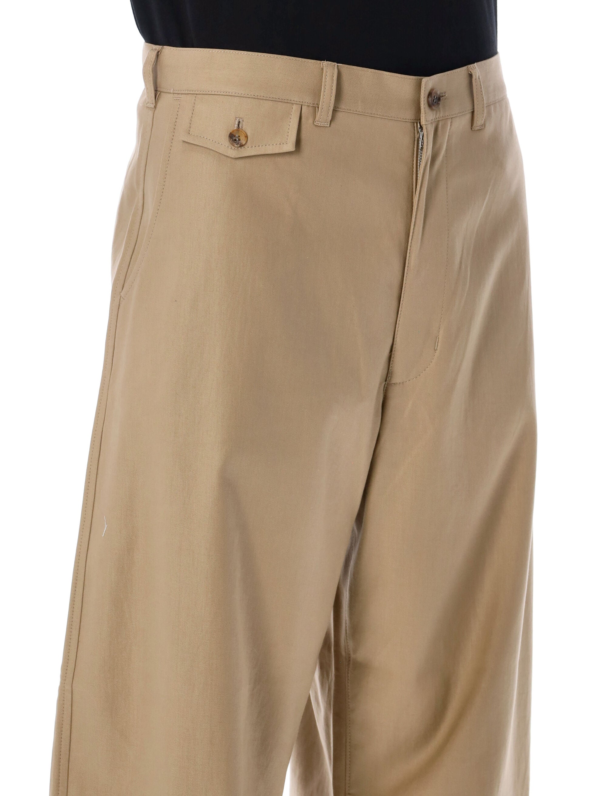 Comme des Garçons Homme Wide-Leg Cotton Trousers Beige Pant