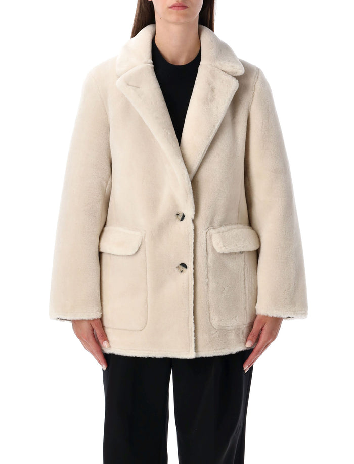 Reversible faux fur coat with suede interior Rice Beige Polyester Jacket