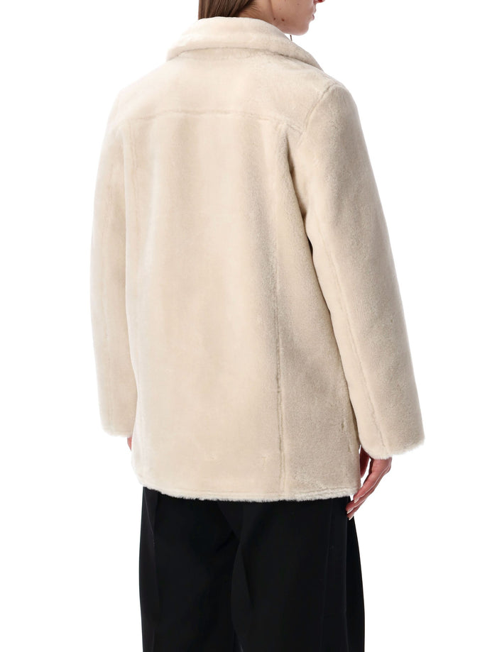 Reversible faux fur coat with suede interior Rice Beige Polyester Jacket