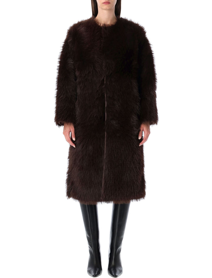 Faux fur coat with suede interior Chocolate