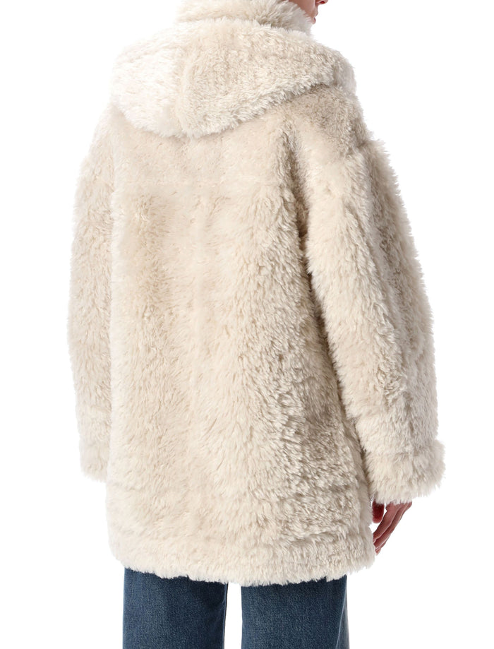 Reversible faux fur coat with hood Chalk Polyester Jacket