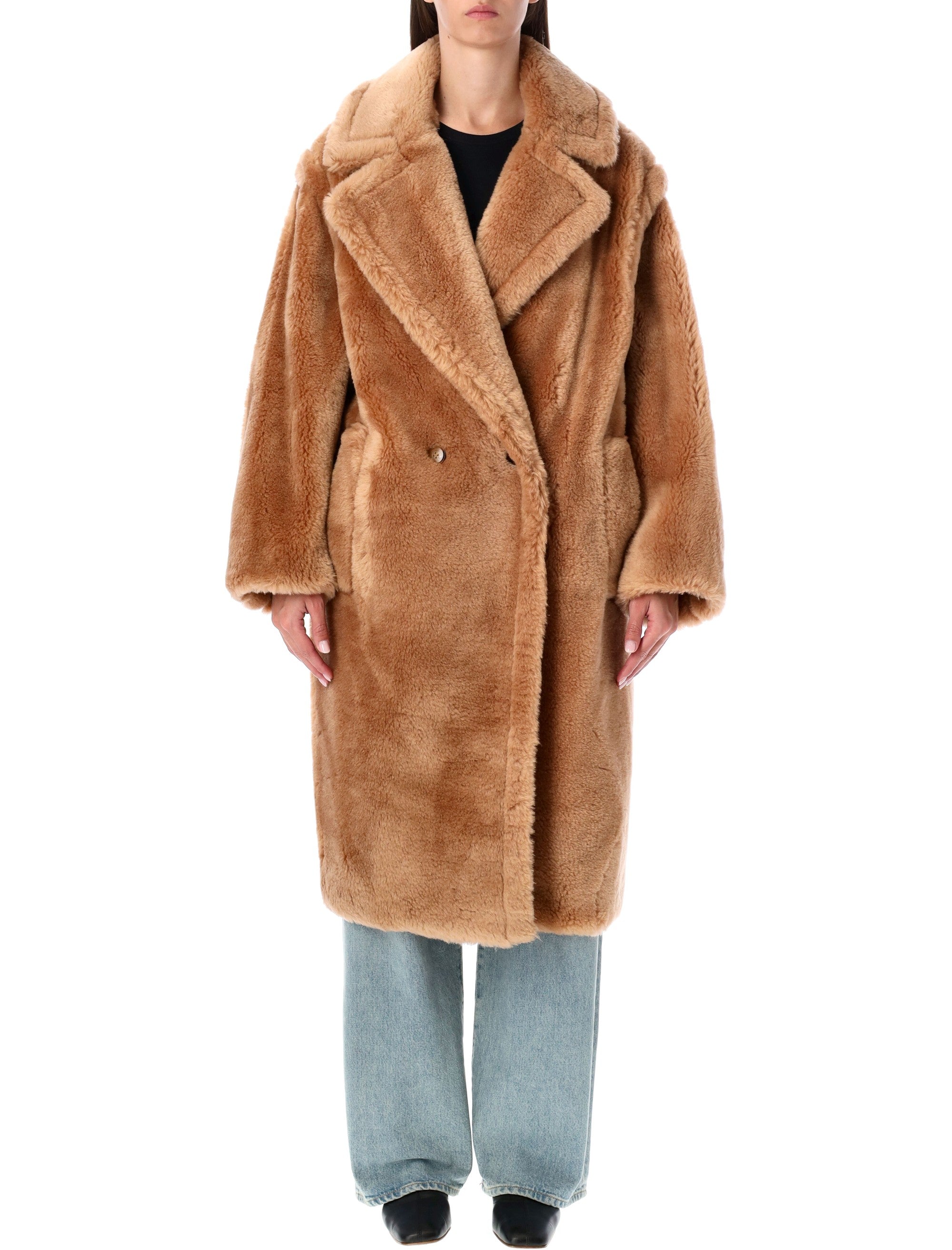 Stand Studio Biba long faux fur camel coat Beige Wool