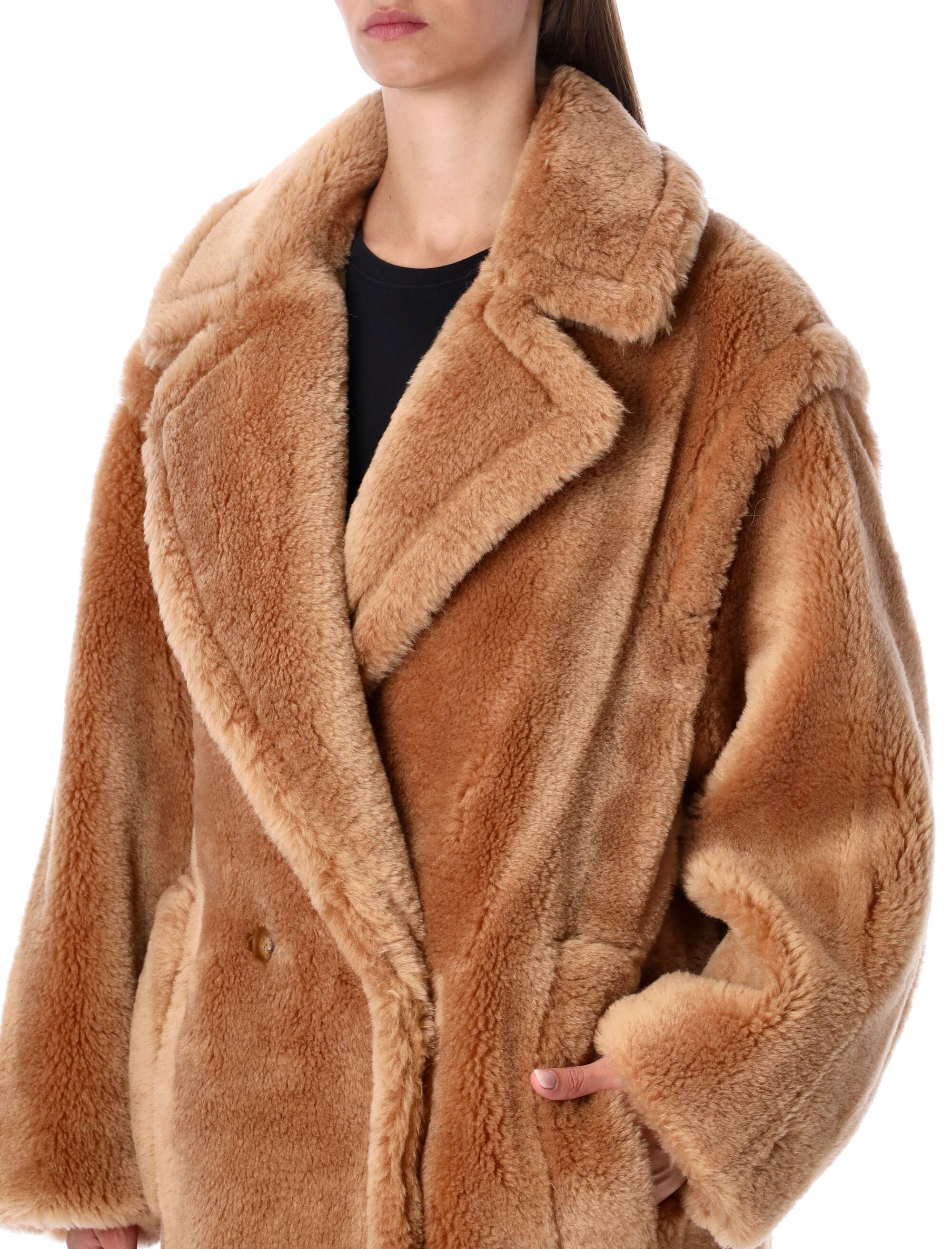Stand Studio Biba long faux fur camel coat Beige Wool