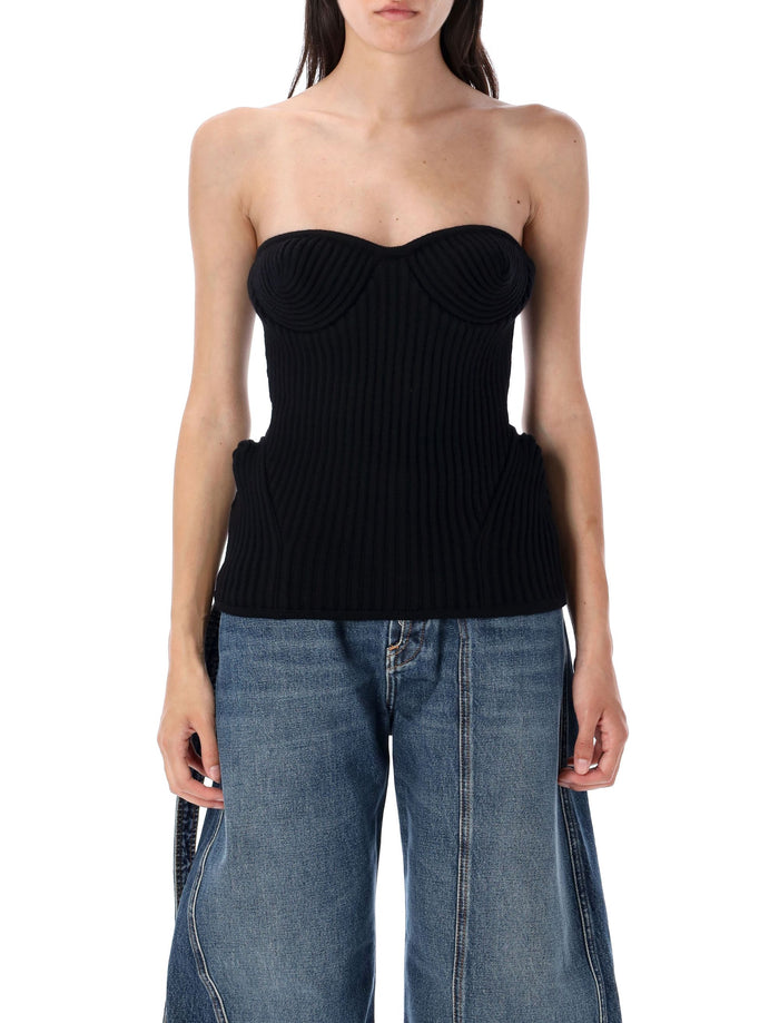 Knitted bustier top Black Virgin Wool