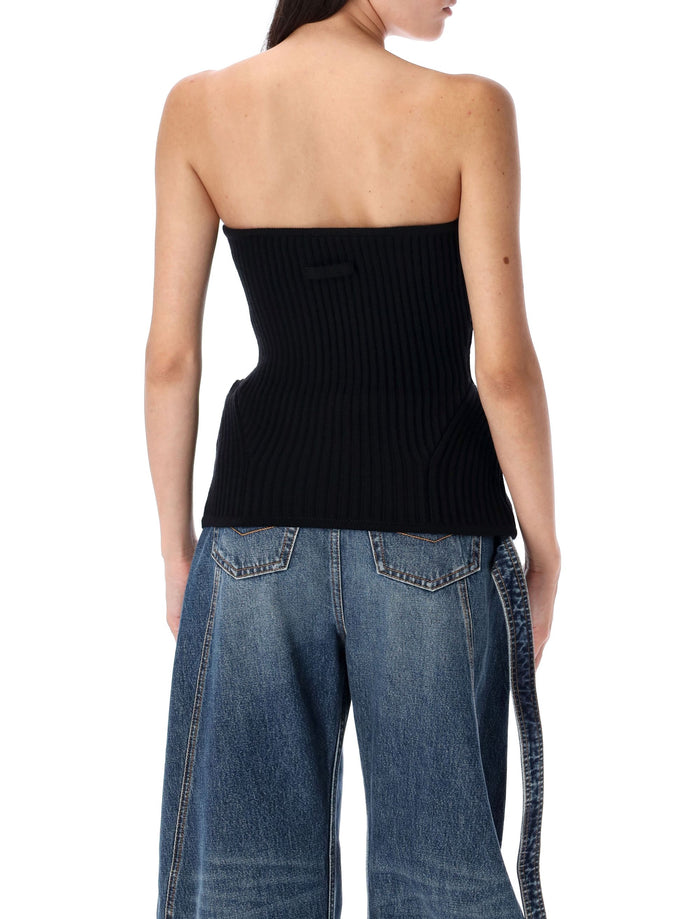 Knitted bustier top Black Virgin Wool