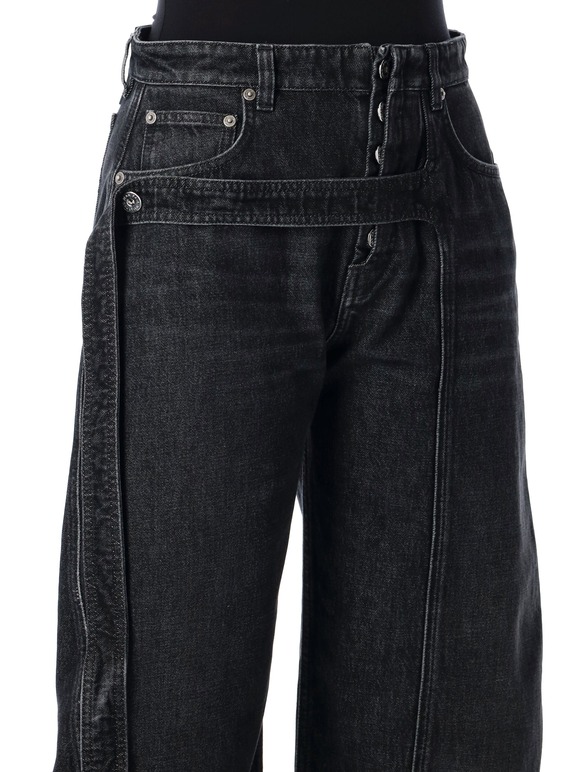 Black Denim Strap Loose-Fit Jeans Paul Gaultier Vintage Cotton