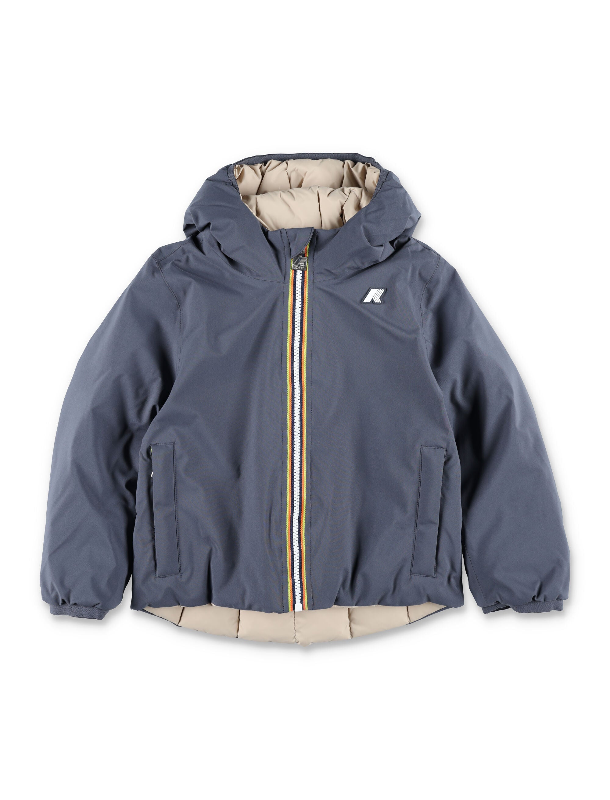 K-Way Reversible Hooded Down Jacket for kid Blue/beige Polyester Lining