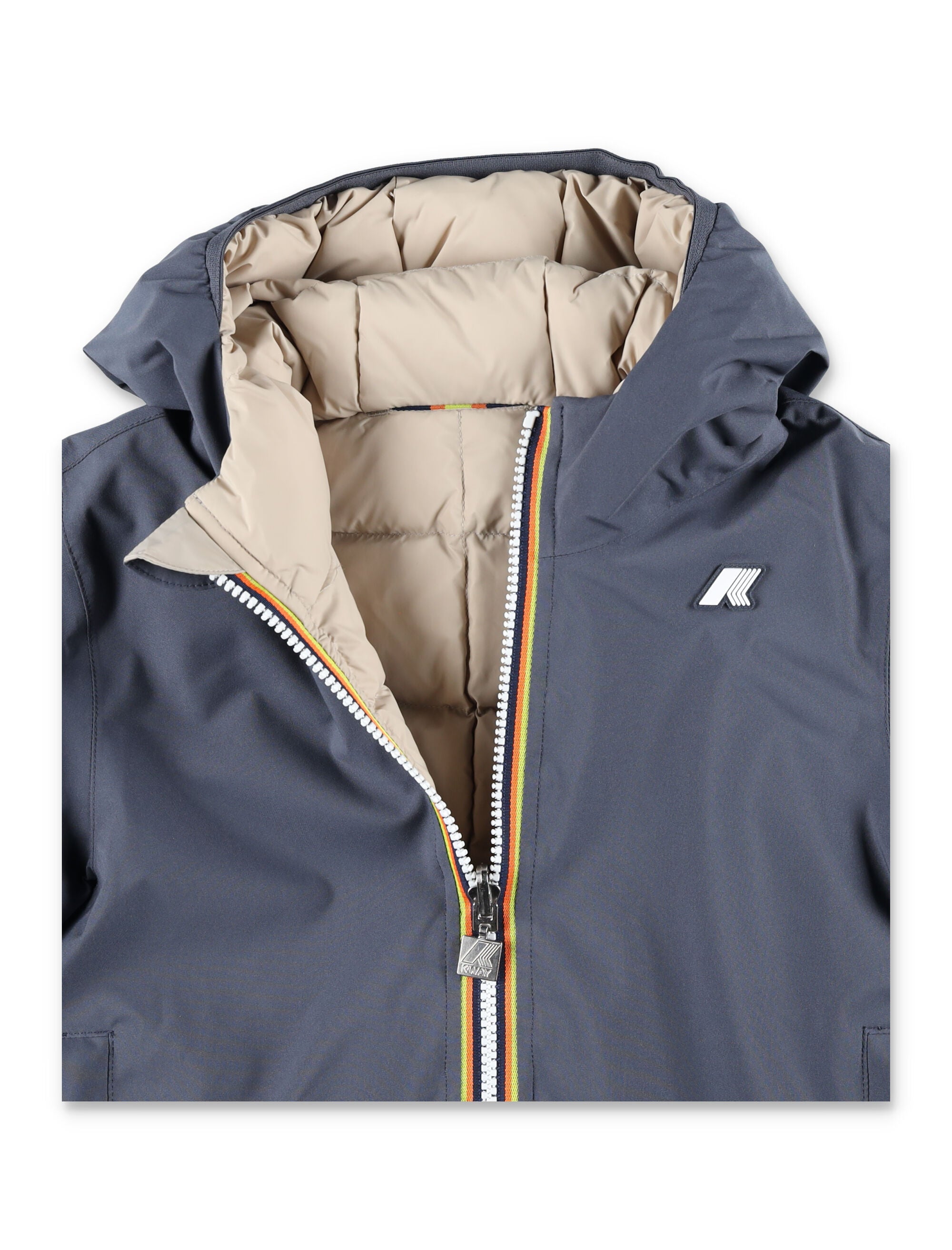 K-Way Reversible Hooded Down Jacket for kid Blue/beige Polyester Lining