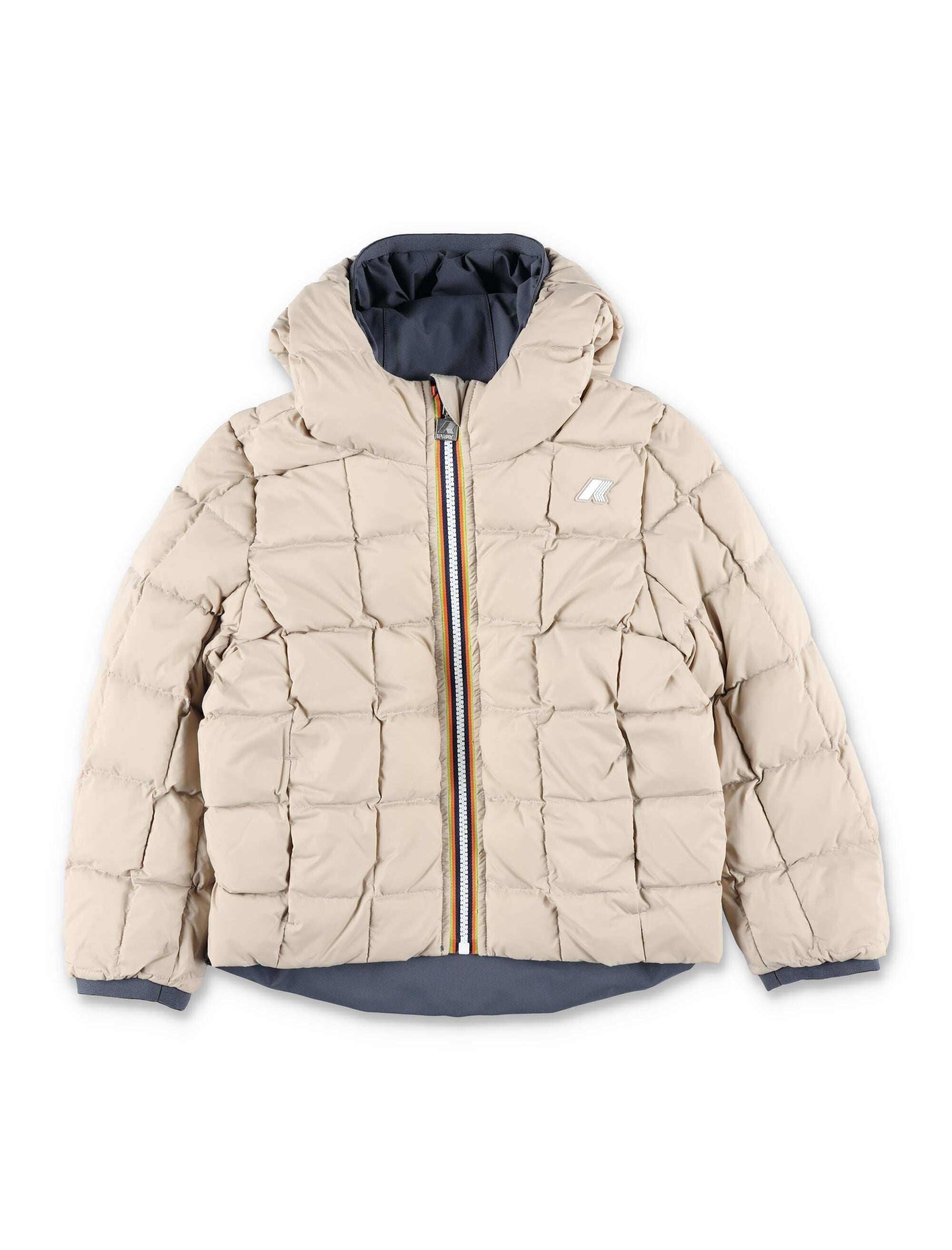 K-Way Reversible Hooded Down Jacket for kid Blue/beige Polyester Lining