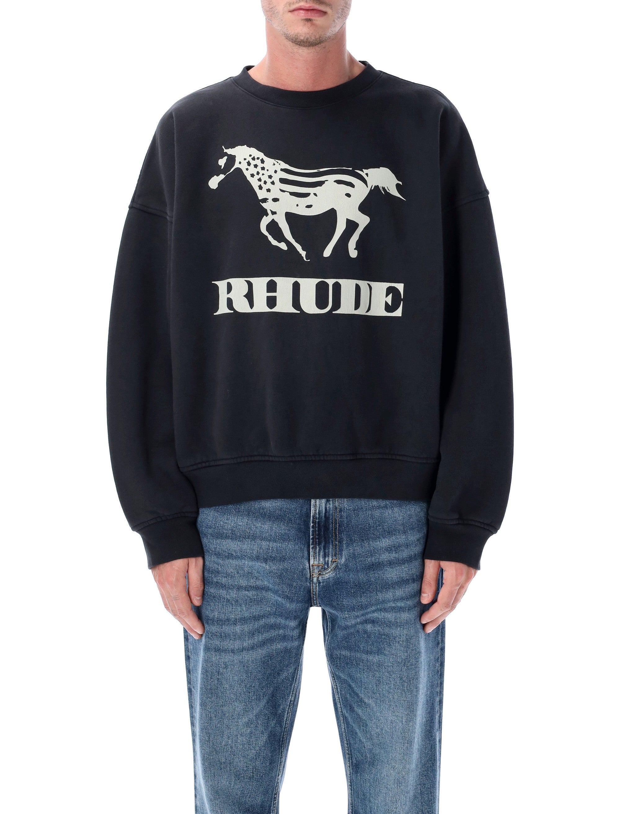 Rhude Dinero cotton crewneck sweatshirt Vintage Black