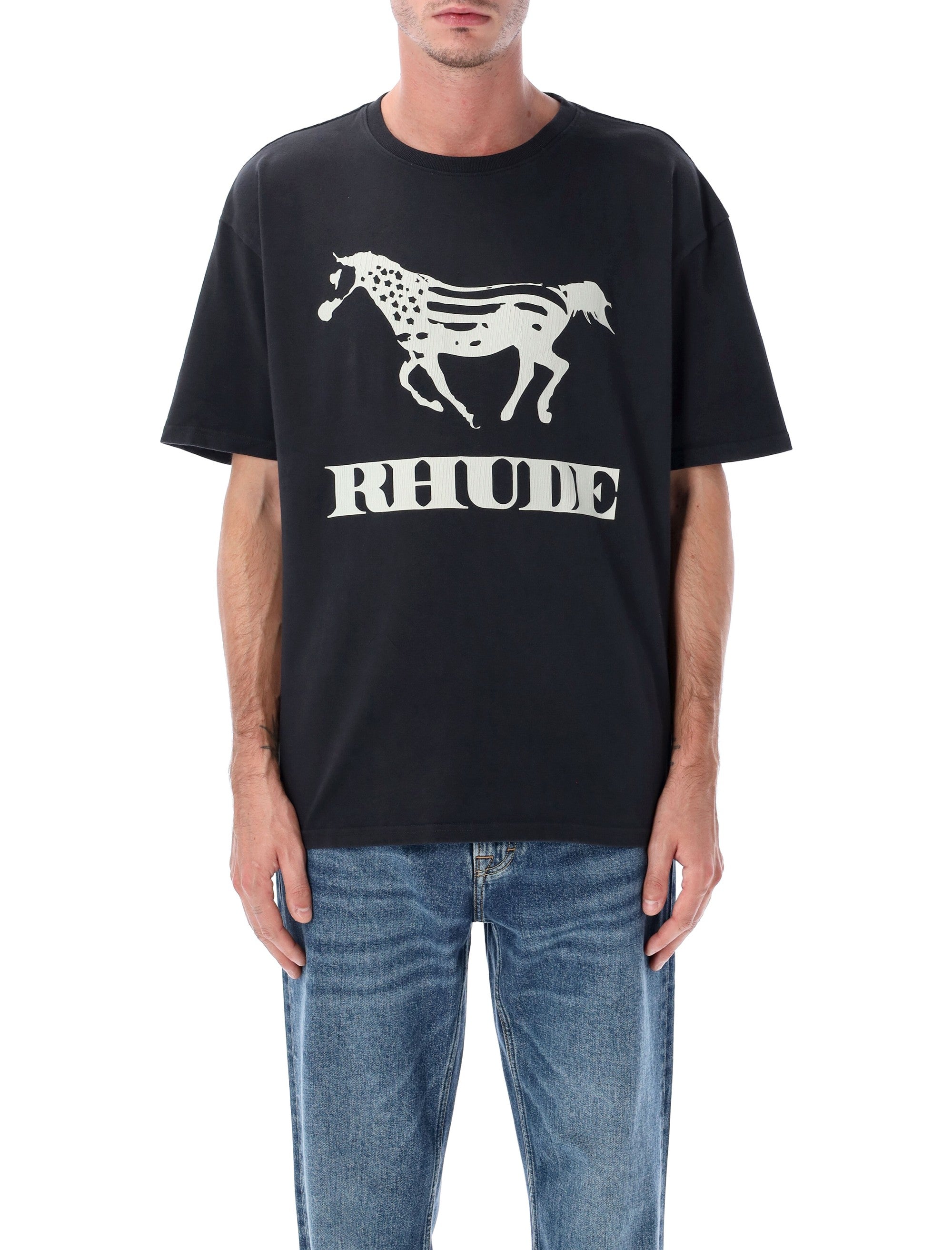 Rhude Dinero graphic cotton t-shirt Vintage Black