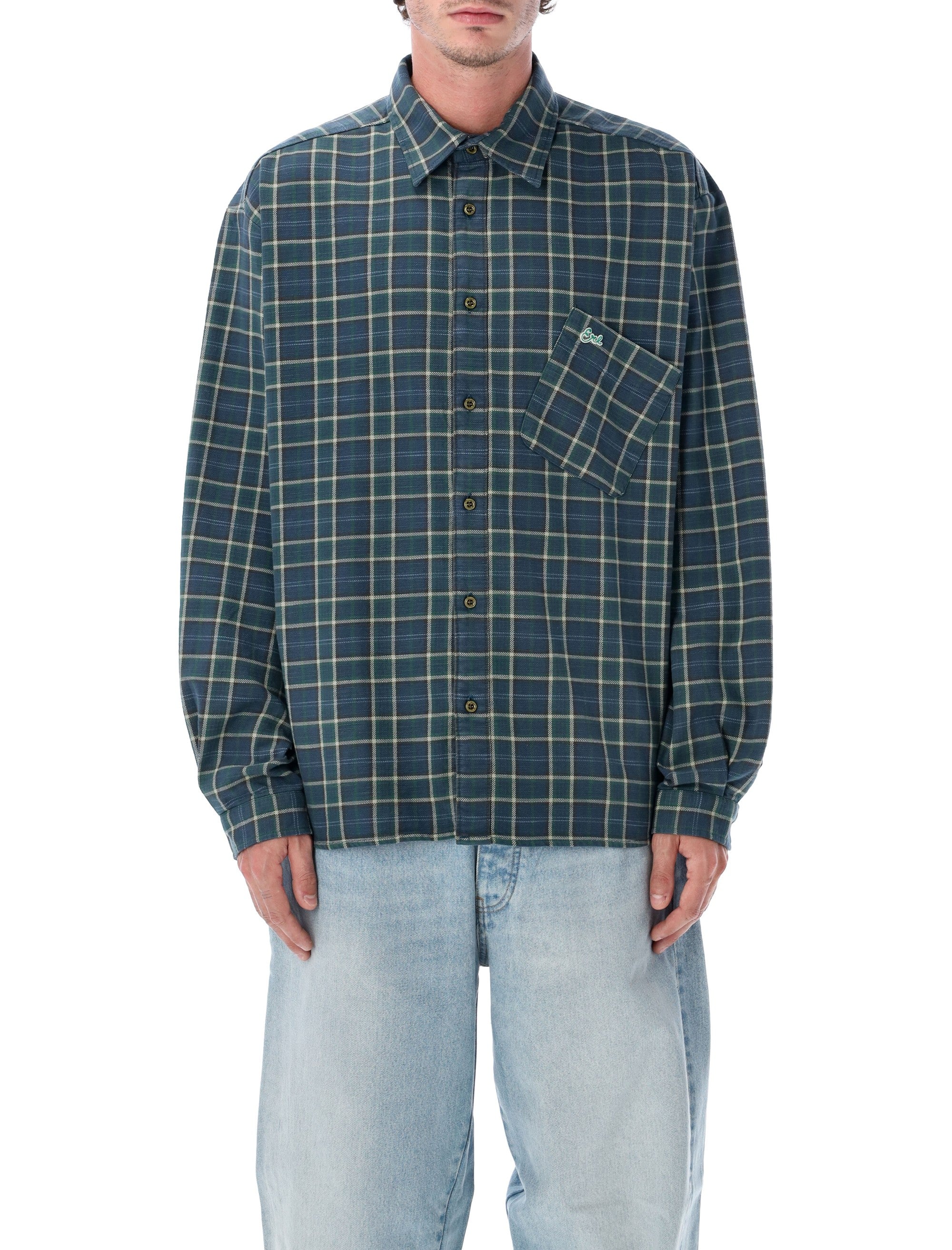 Erl Green Cotton Check Shirt
