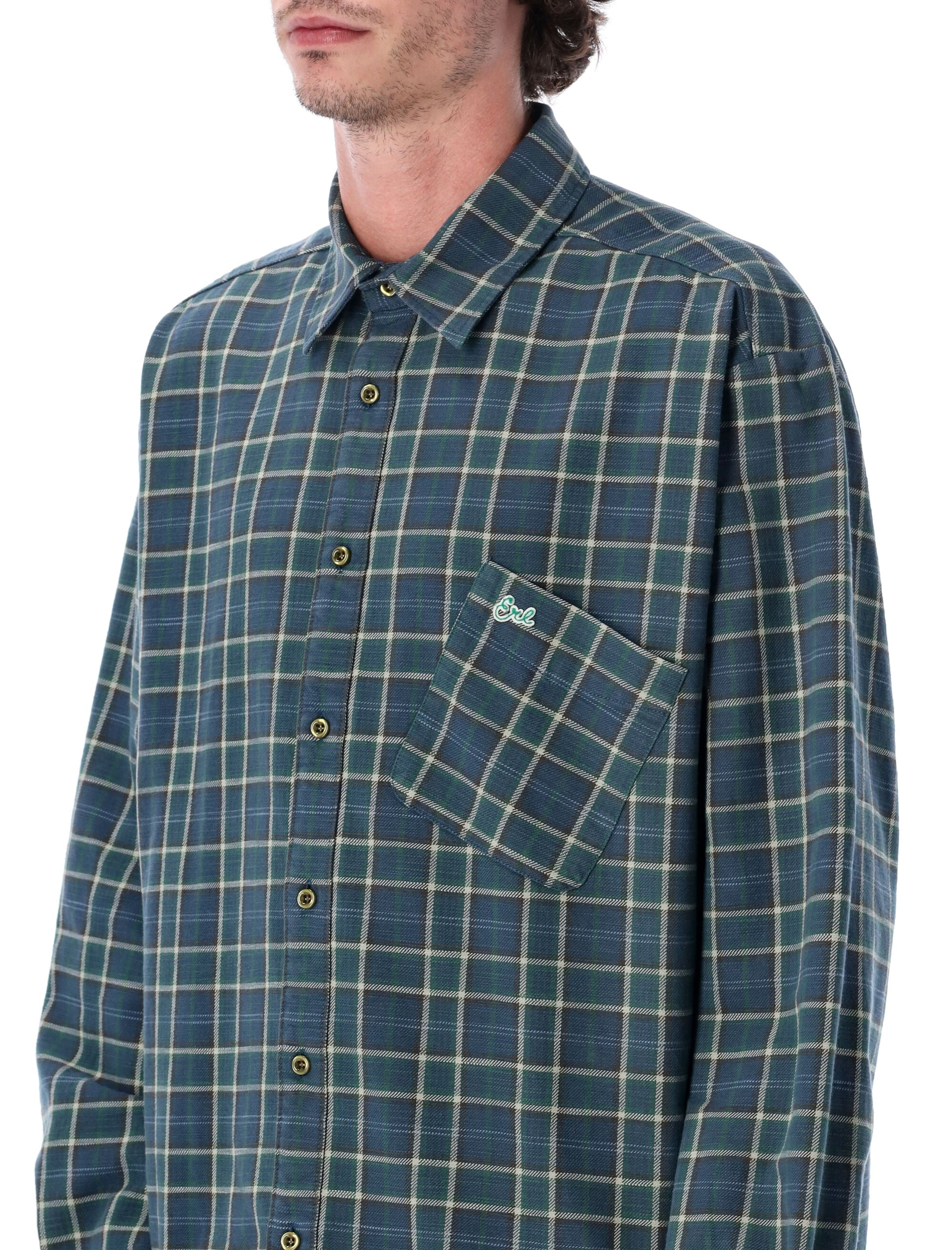 Erl Green Cotton Check Shirt