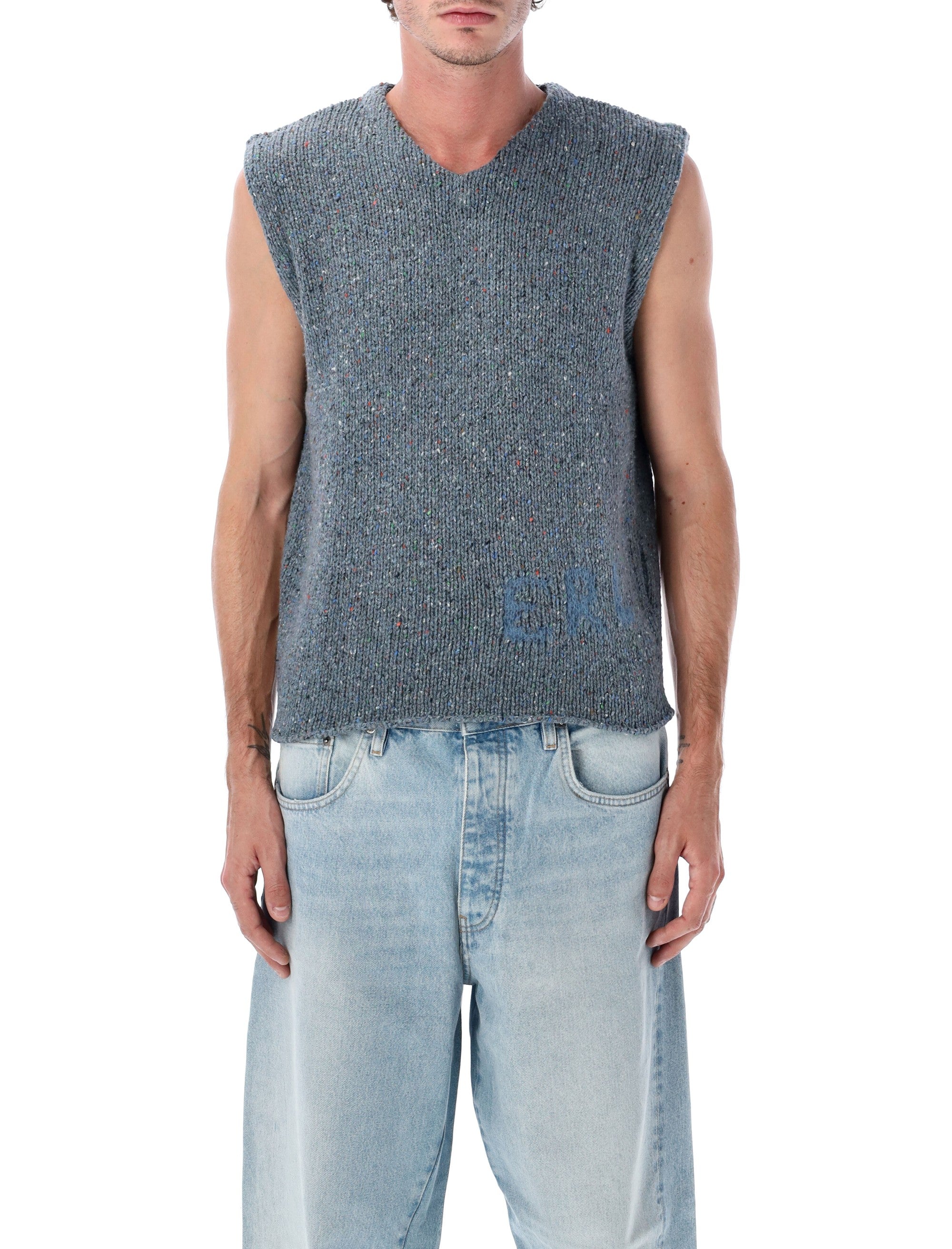 ERL blue mélange knit vest Wool