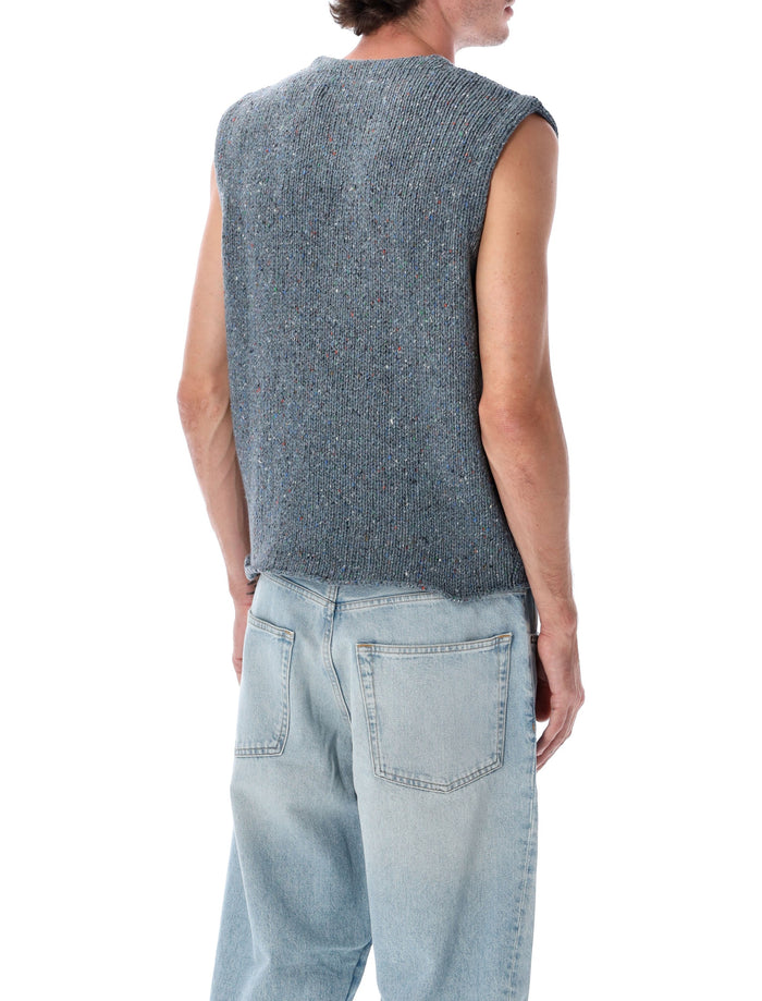 ERL blue mélange knit vest Wool