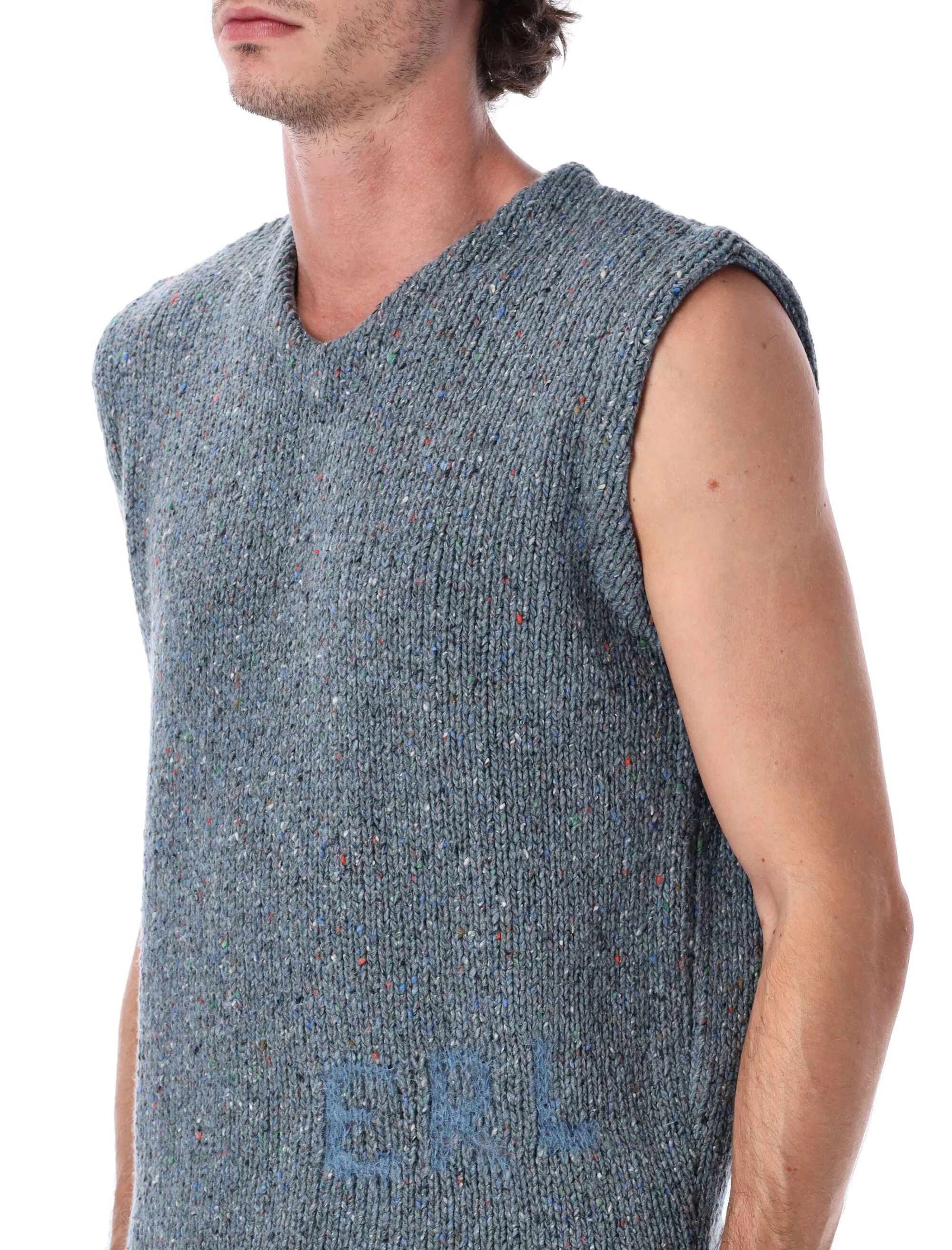 ERL blue mélange knit vest Wool