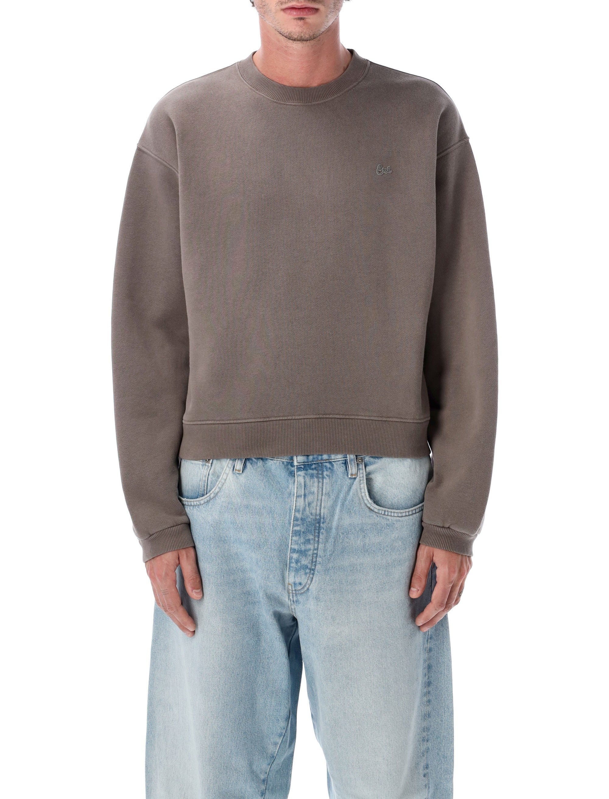 ERL Script Crewneck Sweatshirt Taupe Cotton