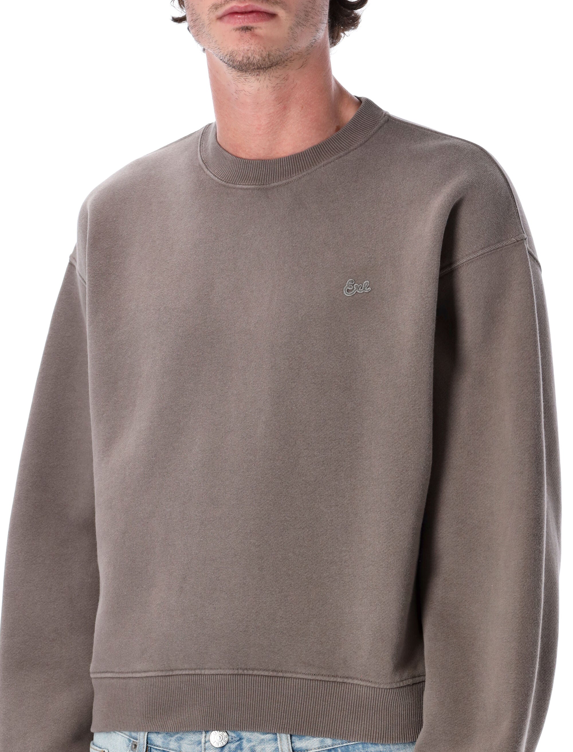 ERL Script Crewneck Sweatshirt Taupe Cotton