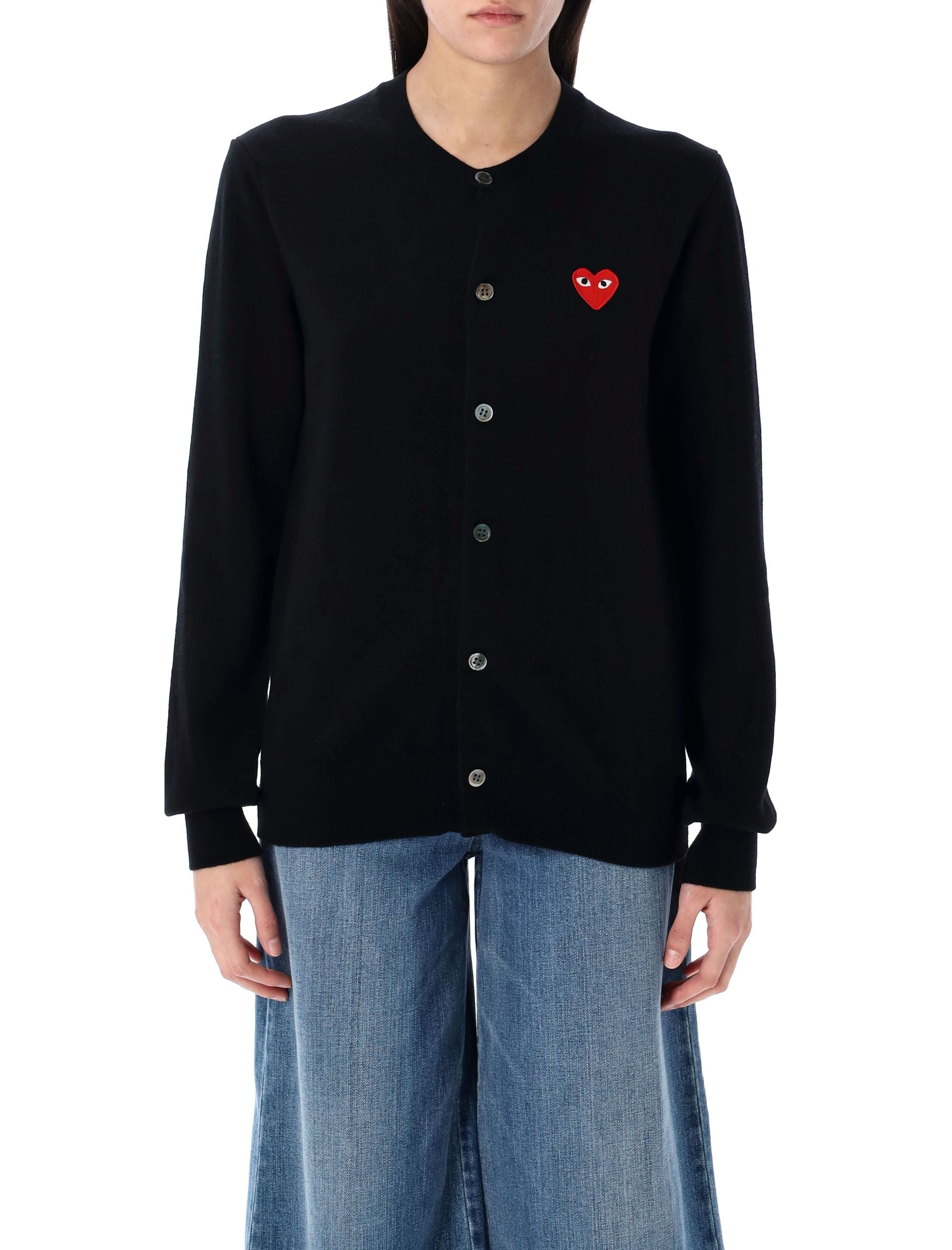 Comme Des Garçons Play Wool Cardigan With Red Heart Black