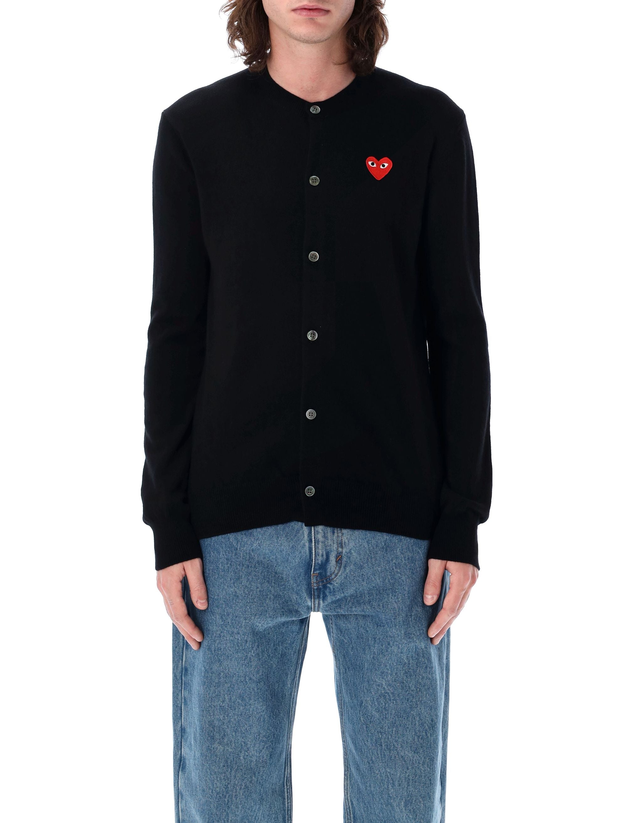 Comme Des Garçons Play Wool Cardigan With Red Heart Black