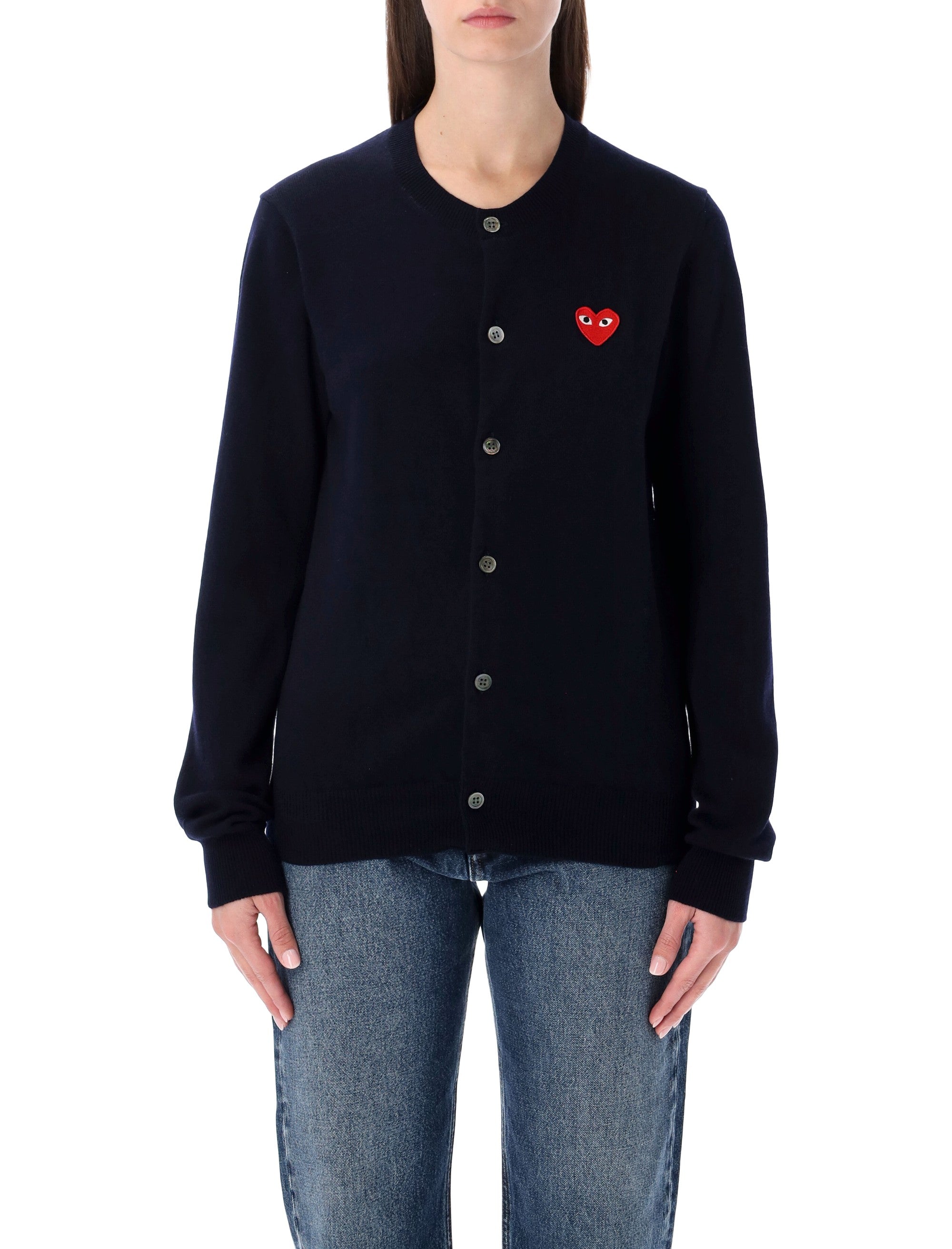 Comme des Garçons Play wool cardigan with red heart Navy