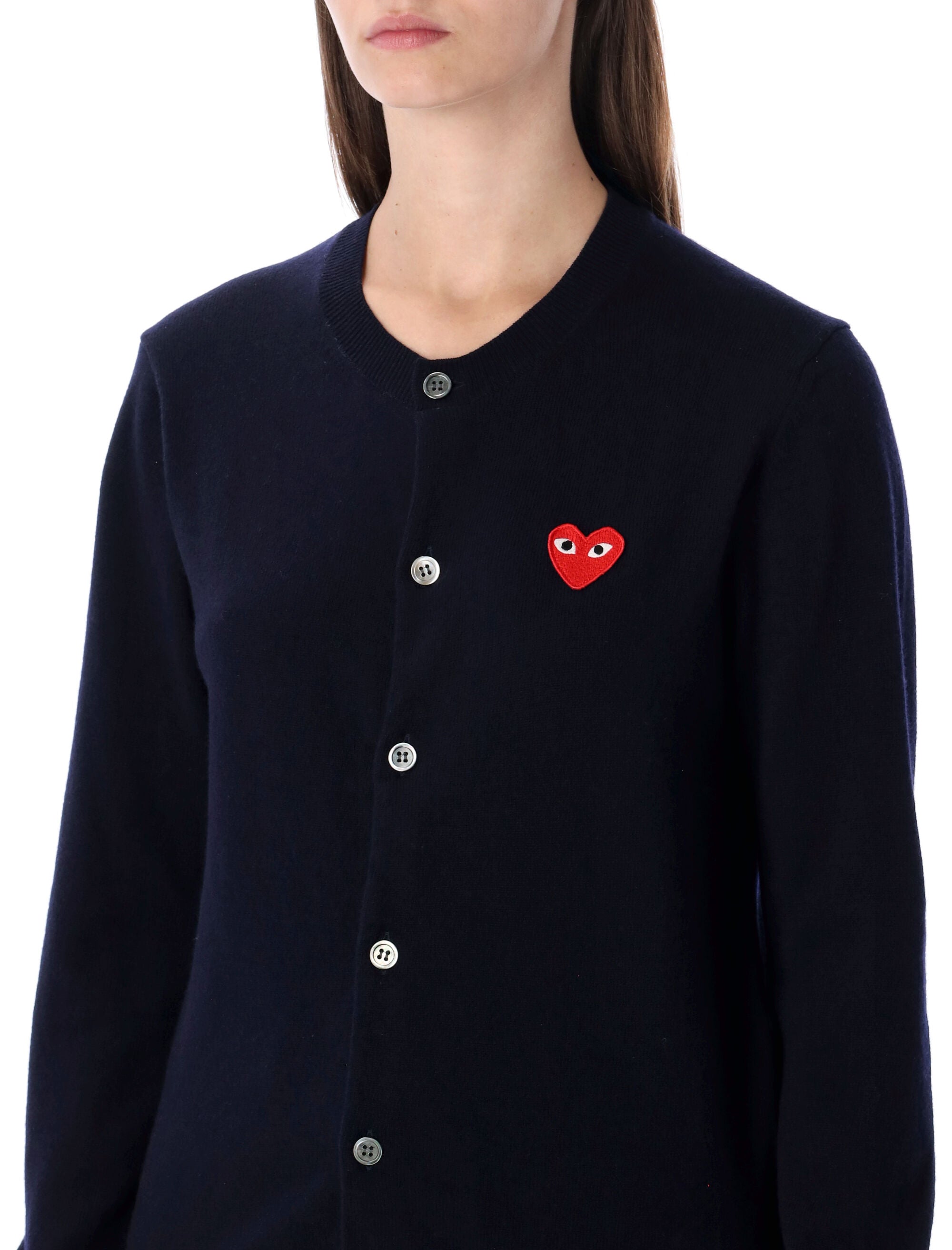 Comme des Garçons Play wool cardigan with red heart Navy