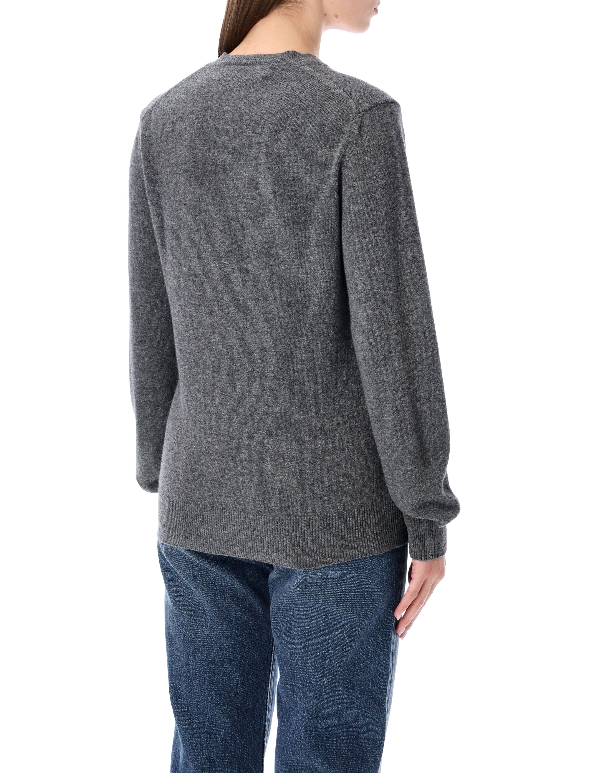 Comme des Garçons Play wool V-neck sweater with red heart and crystals Grey
