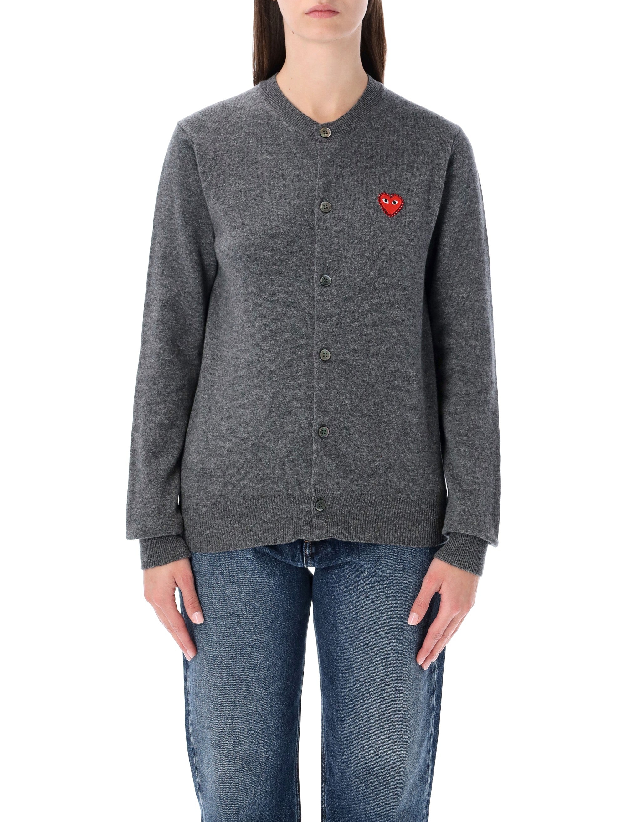 Comme des Garçons Play wool cardigan with red crystal heart Grey