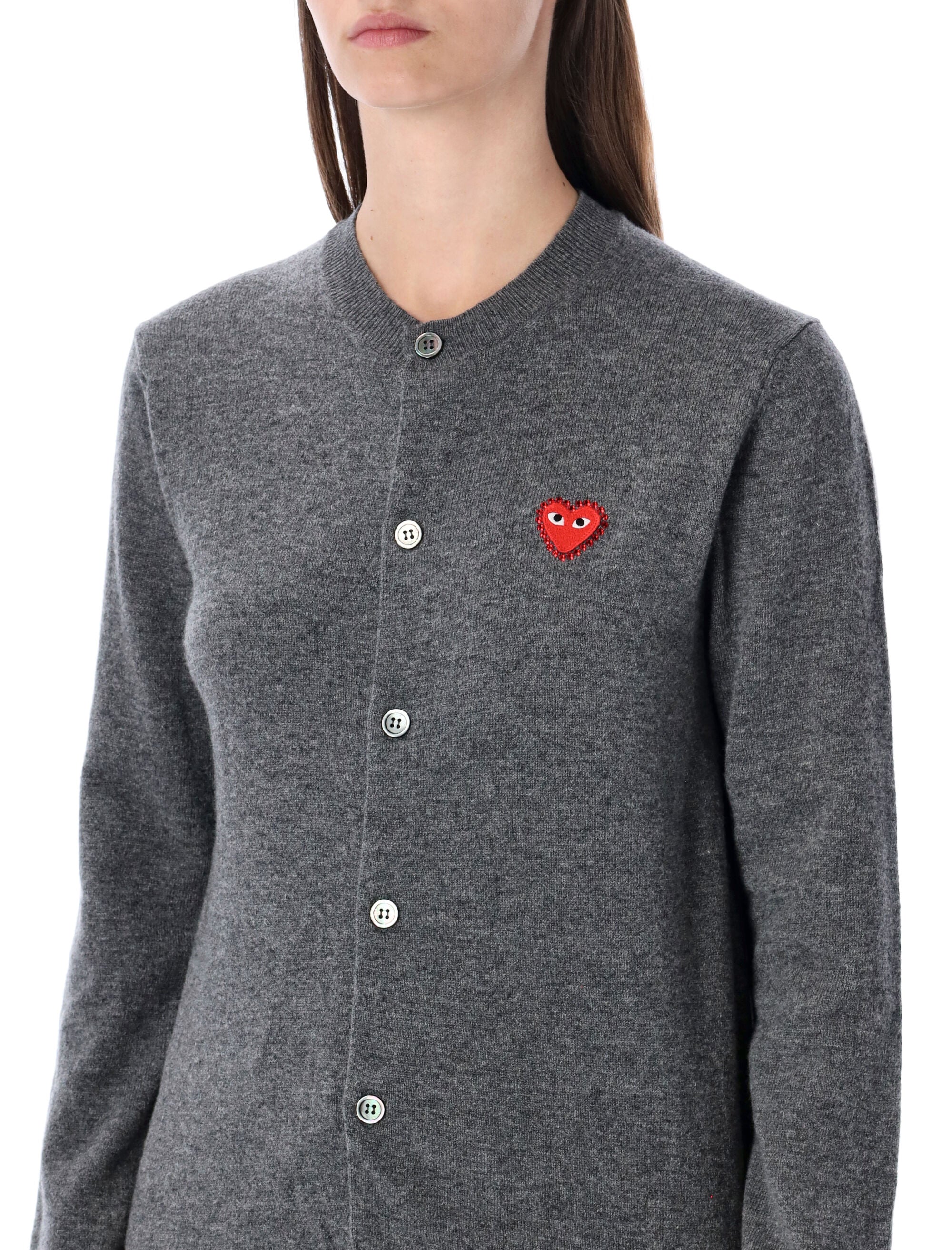 Comme des Garçons Play wool cardigan with red crystal heart Grey