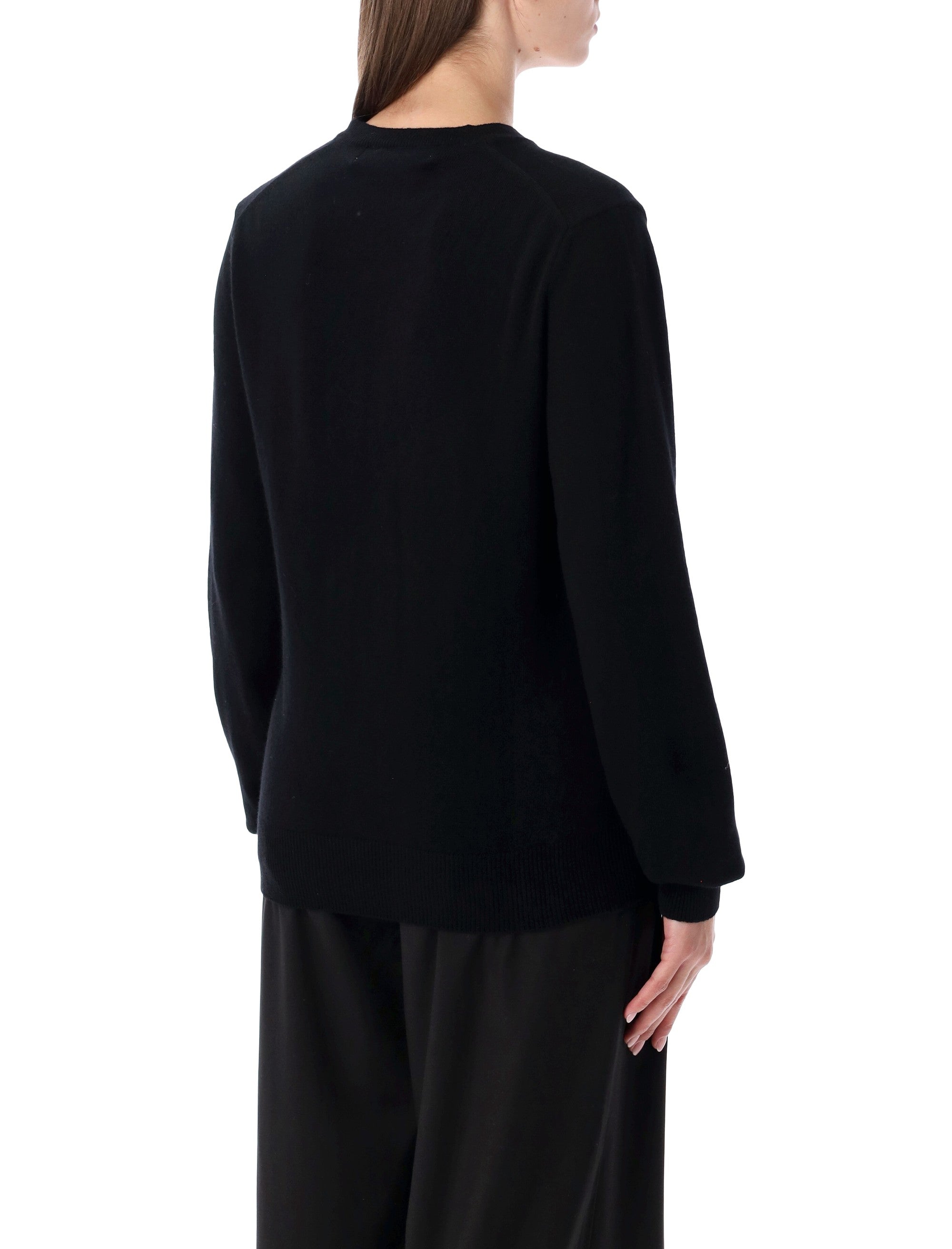 Comme Des Garçons Play Wool V-Neck Sweater With Black Heart And Crystals