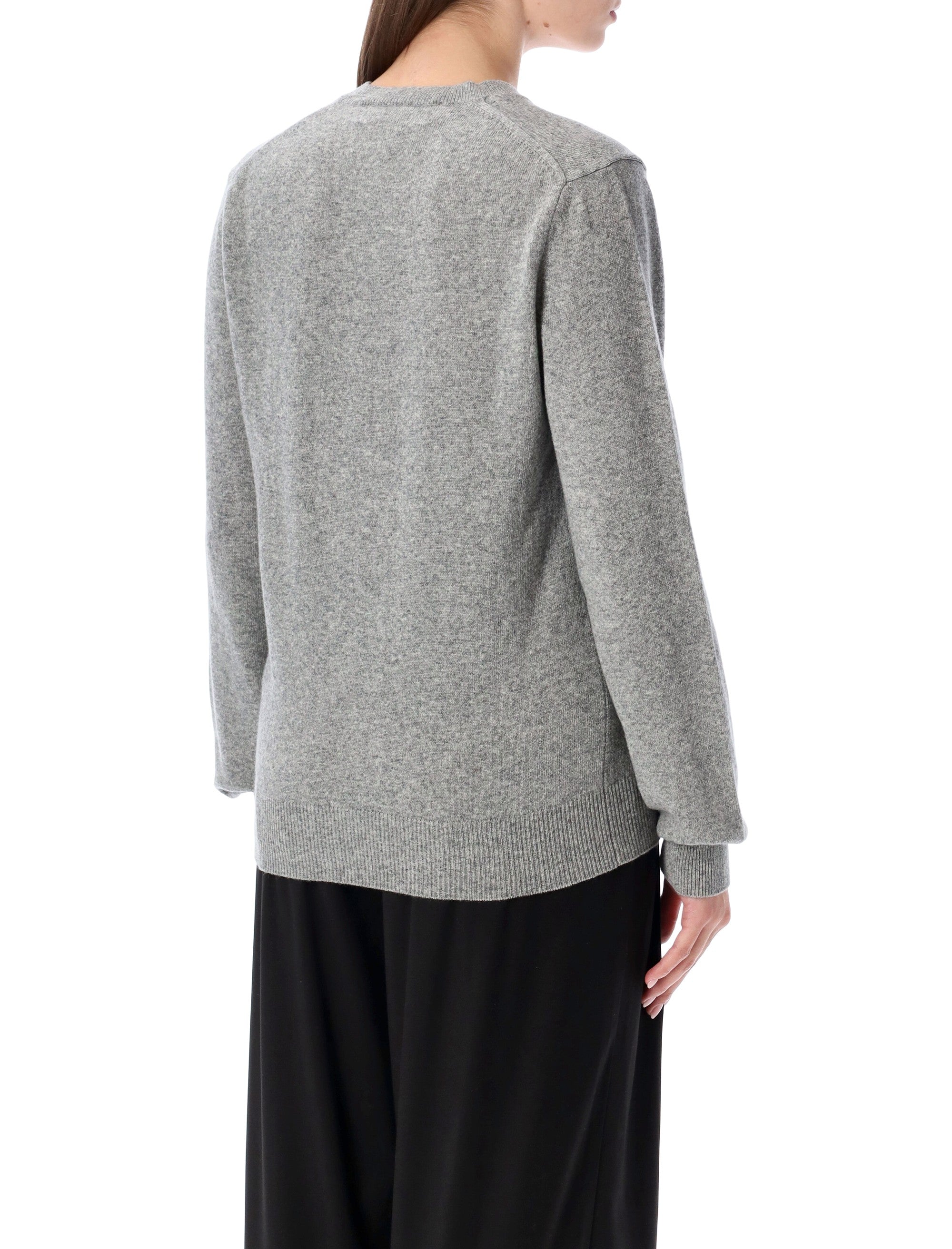 Comme des Garçons Play wool V-neck sweater with black heart and crystals Light Grey