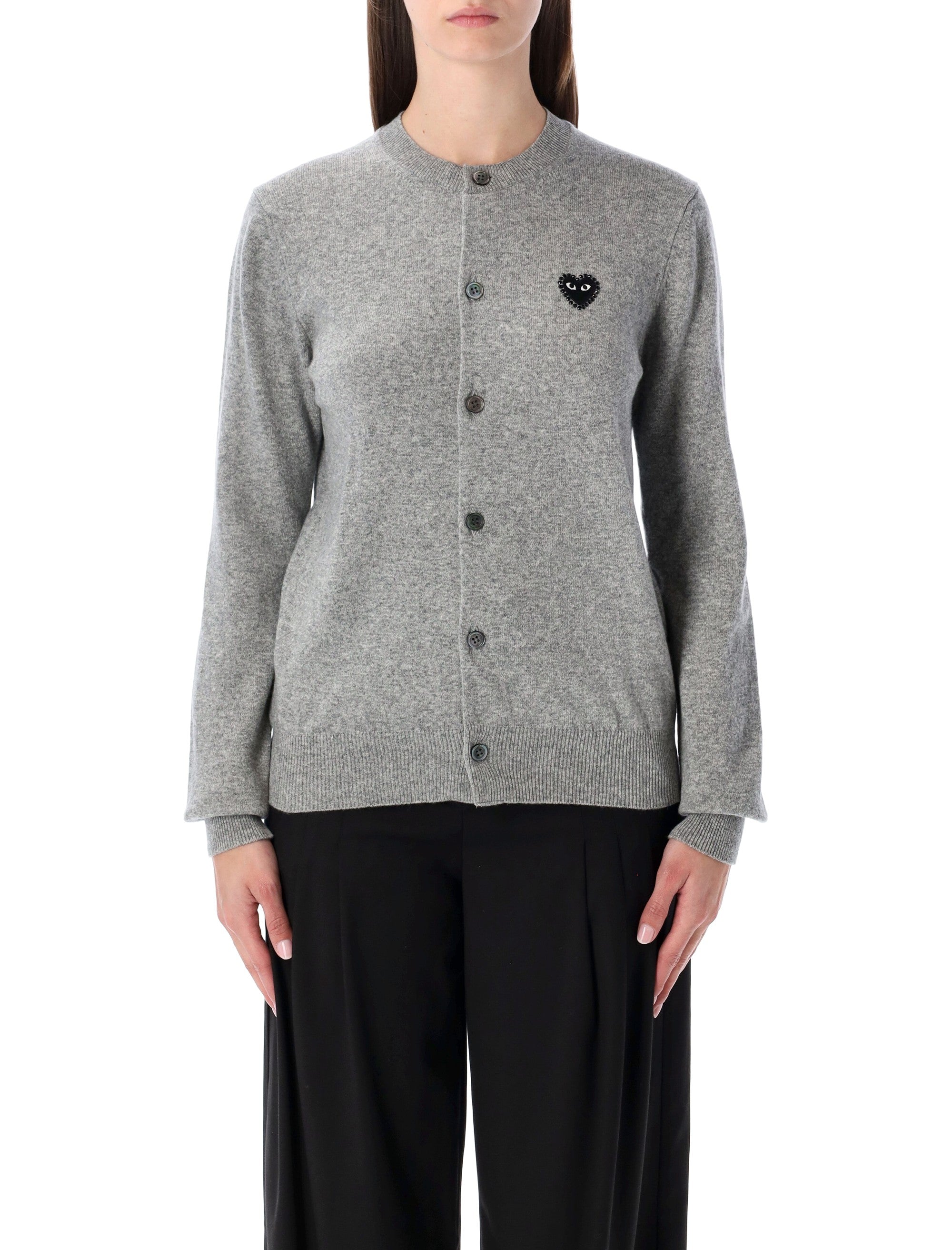 Comme des Garçons Play wool cardigan with crystal heart Light Grey