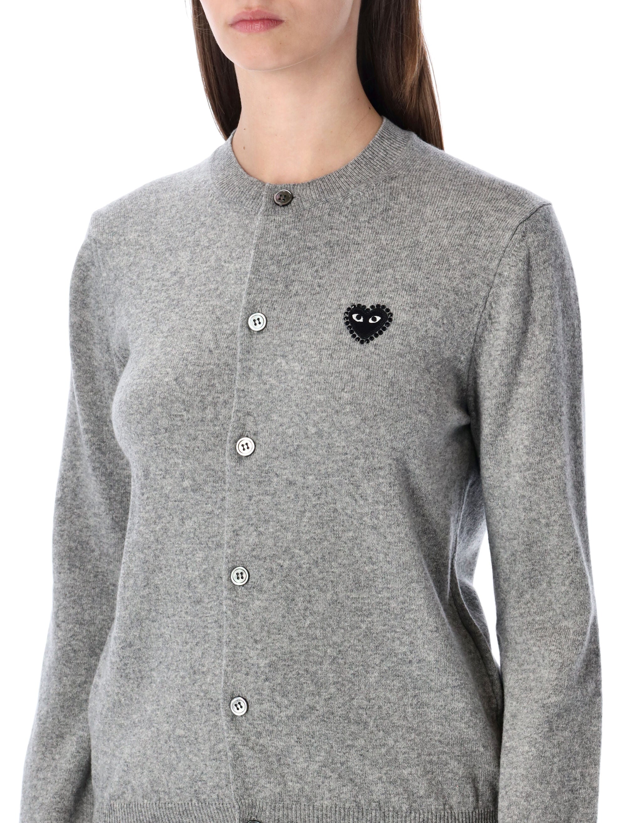 Comme des Garçons Play wool cardigan with crystal heart Light Grey