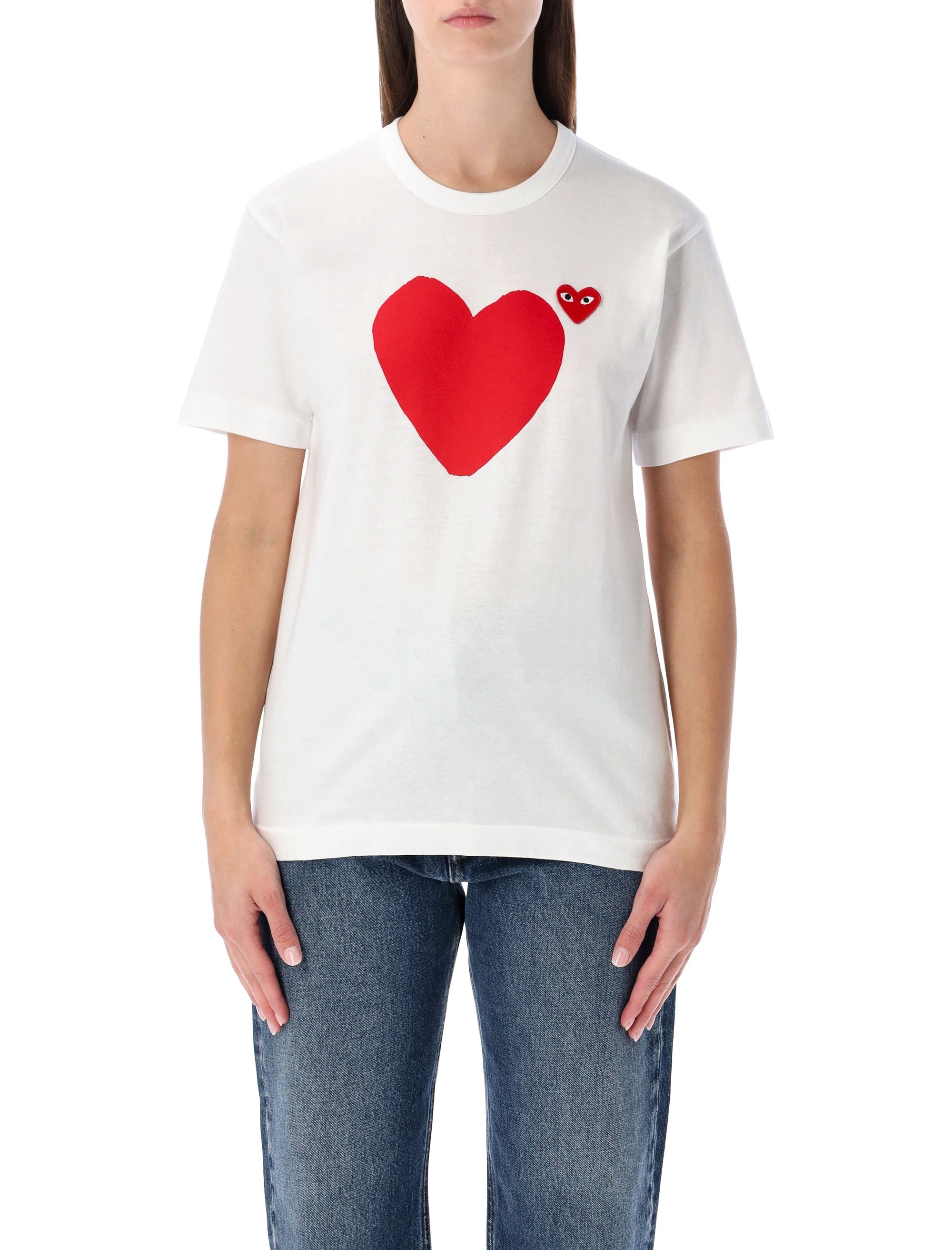 Comme des Garçons Play white cotton t-shirt with double heart Tshirt