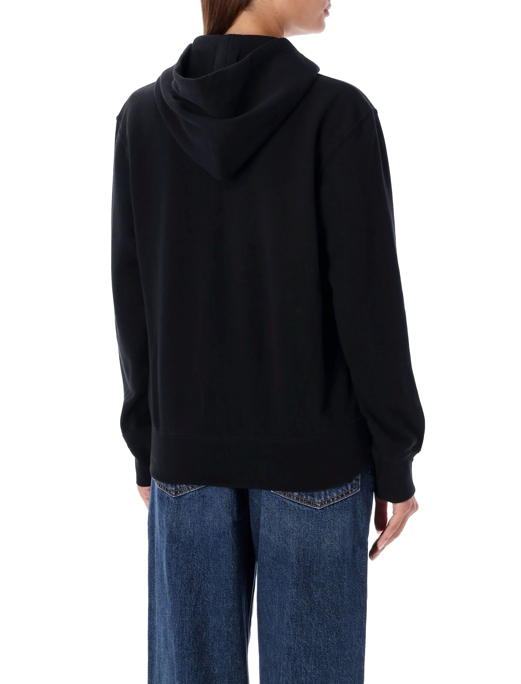 Zipped hoodie with double heart patch Black Cotton Sweatshirt