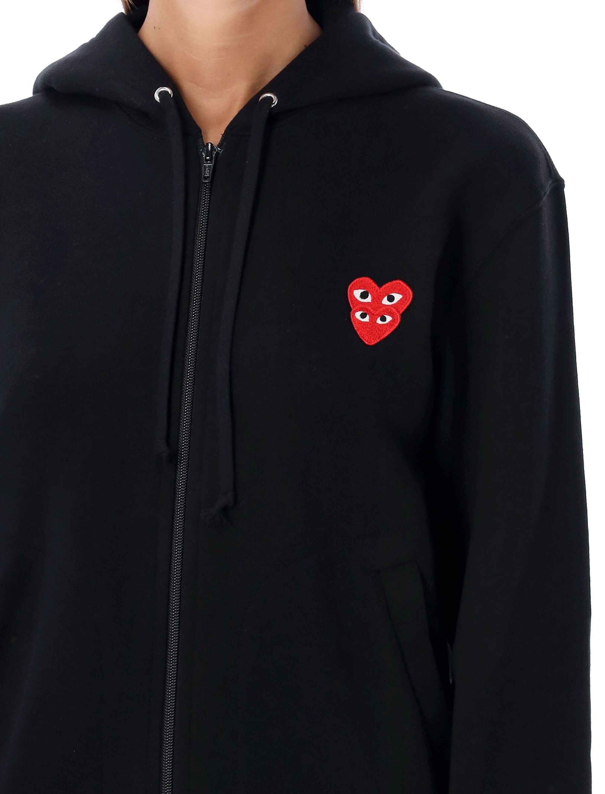 Zipped hoodie with double heart patch Black Cotton Sweatshirt