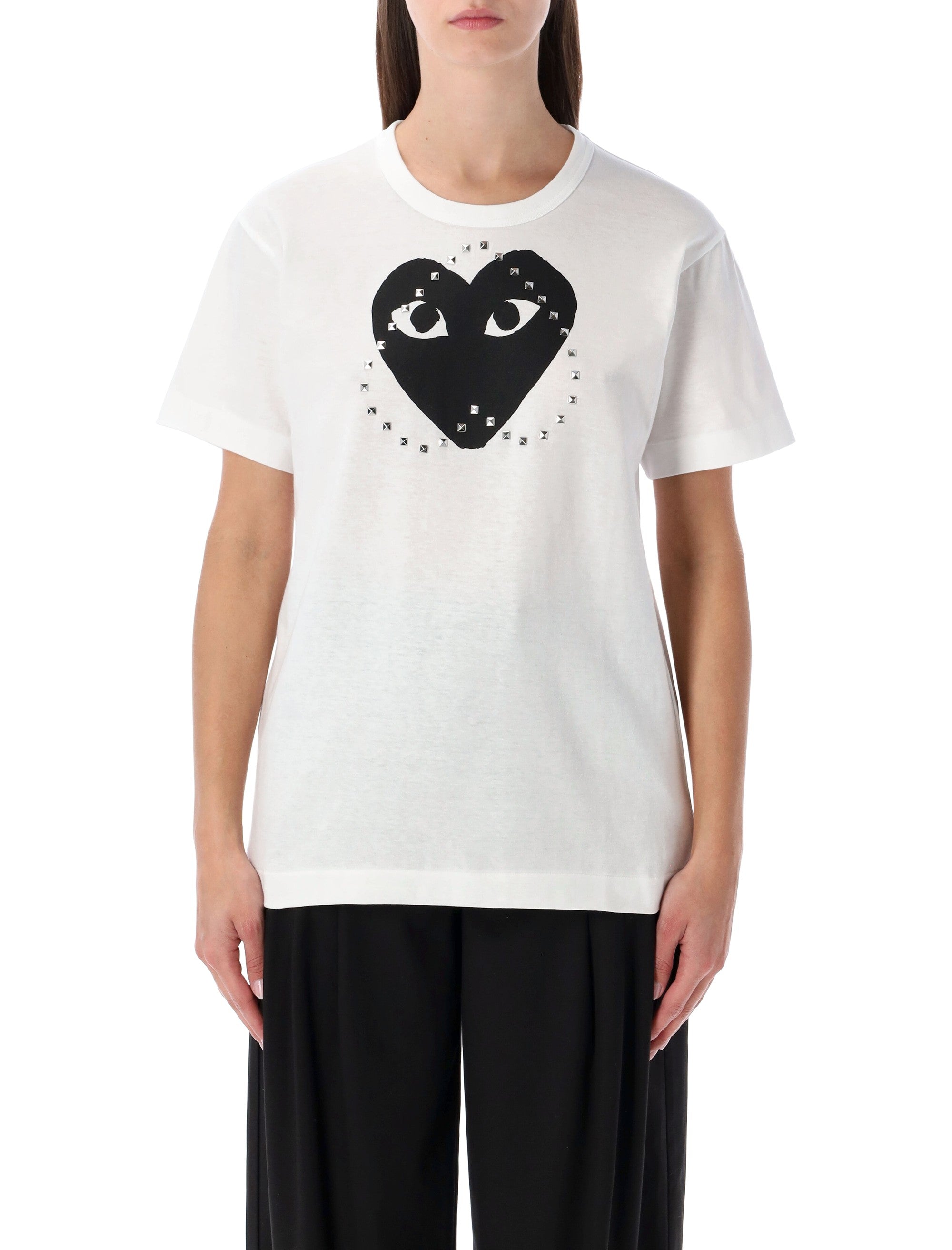 Comme des Garçons Playwhite t-shirt with studded black heart Cotton Tshirt