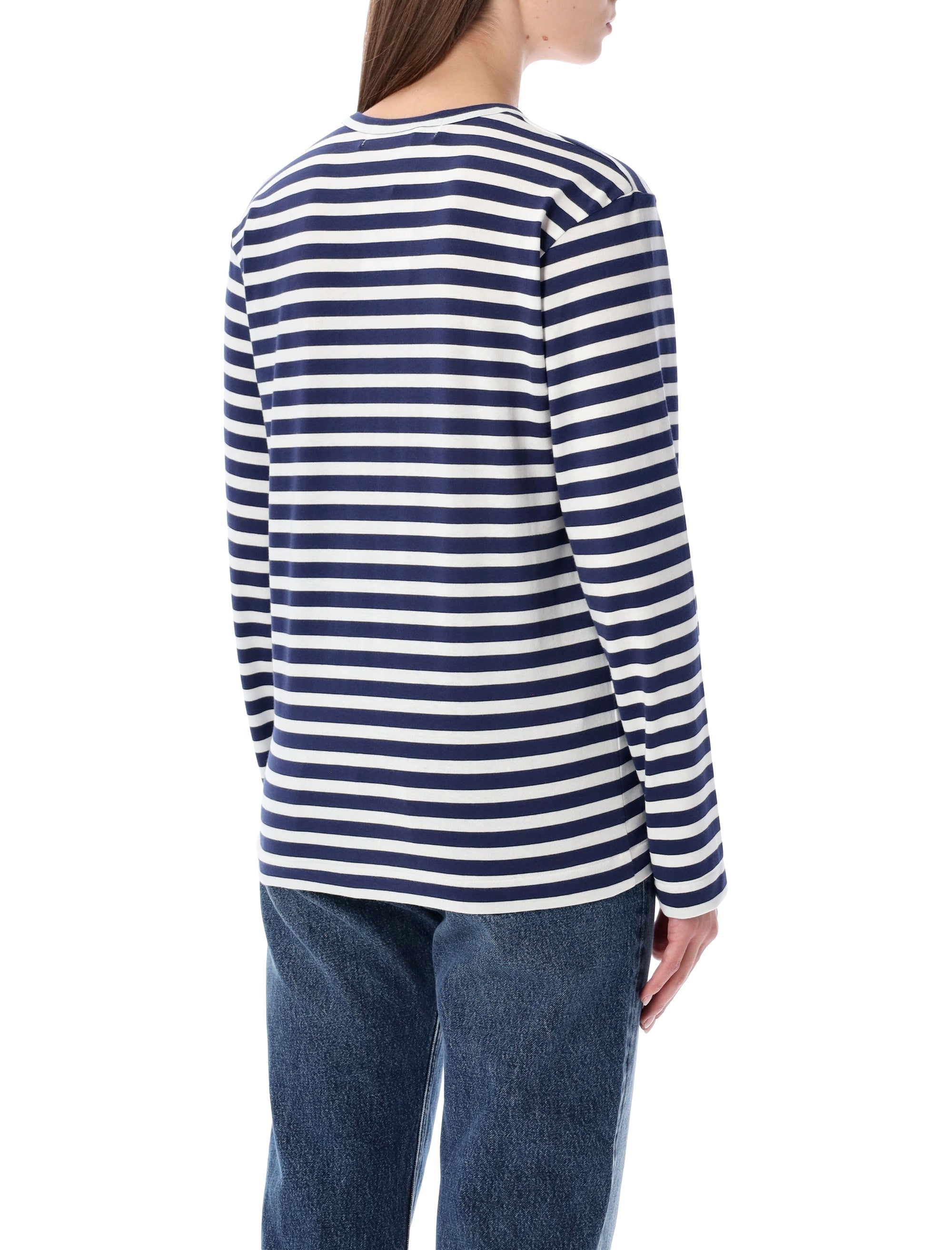 Comme des Garçons Play striped navy and white t-shirt with crystal heart Navy/white Cotton Tshirt