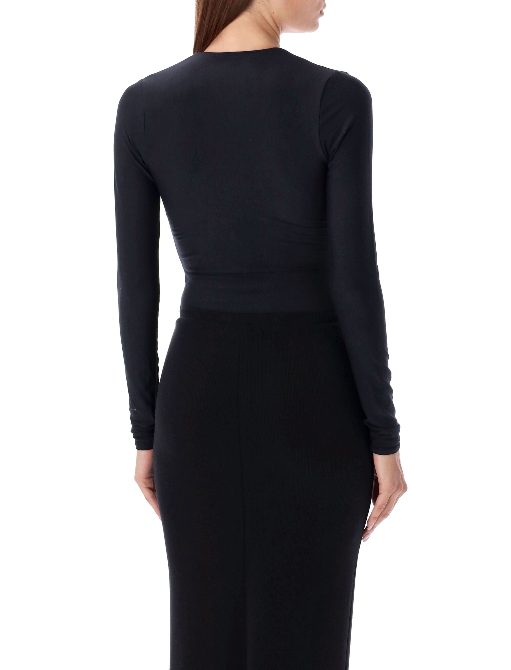 Long sleeve deep V body suit Black Modal Bodysuit
